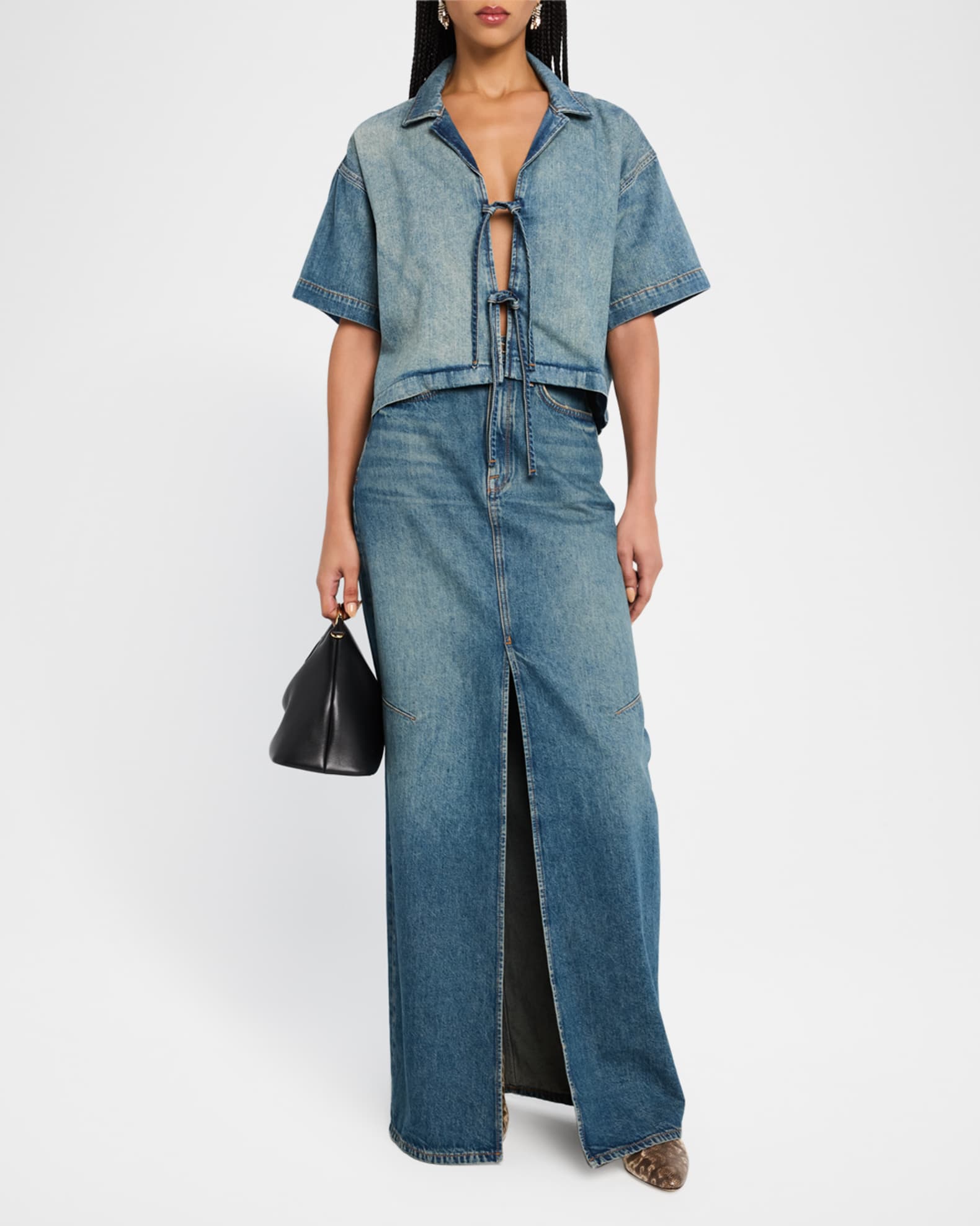Lottie Cropped Tie-Front Denim Shirt 1