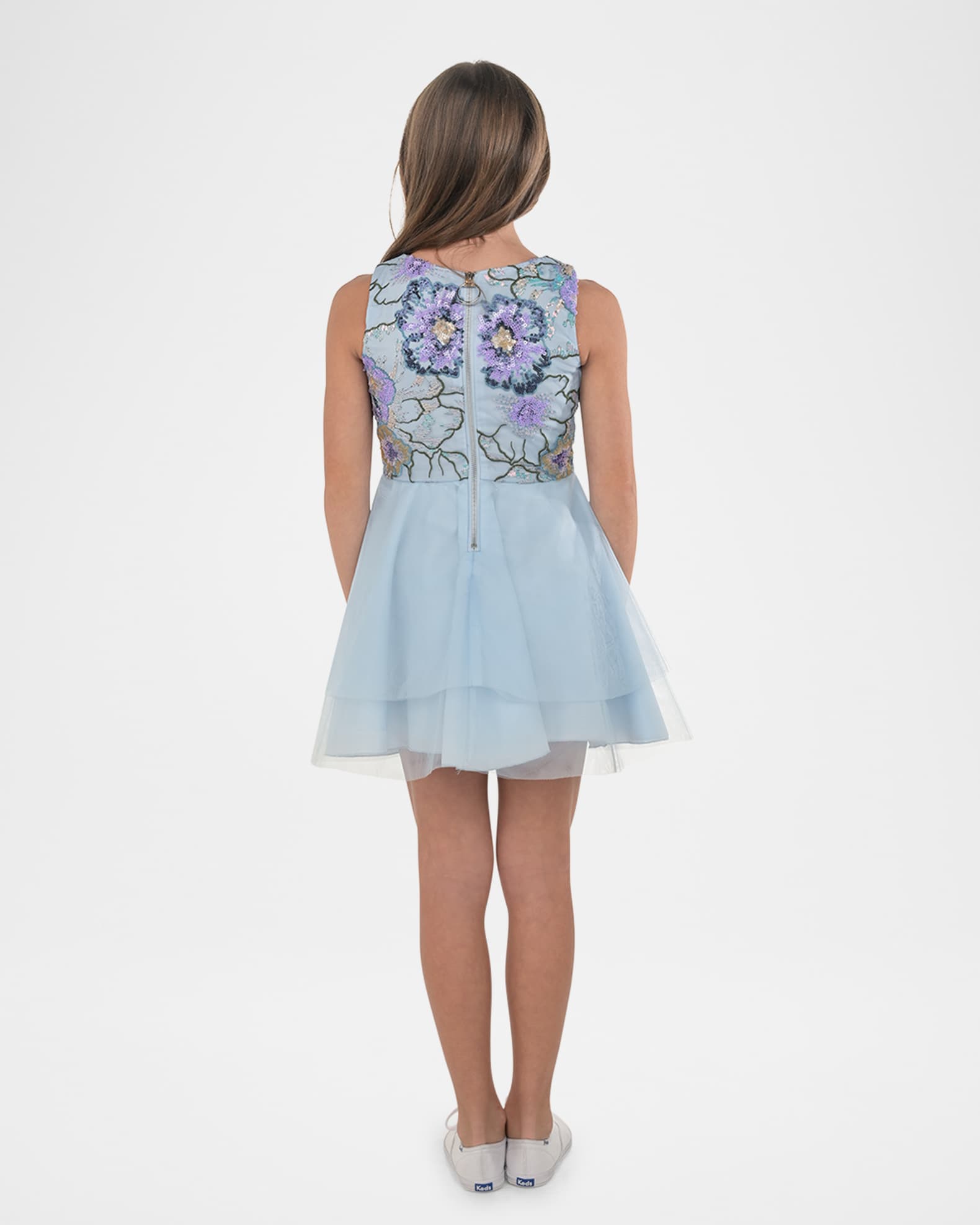 Girl's Ayla Floral Embroidered Tulle Dress, Size 7-16 1