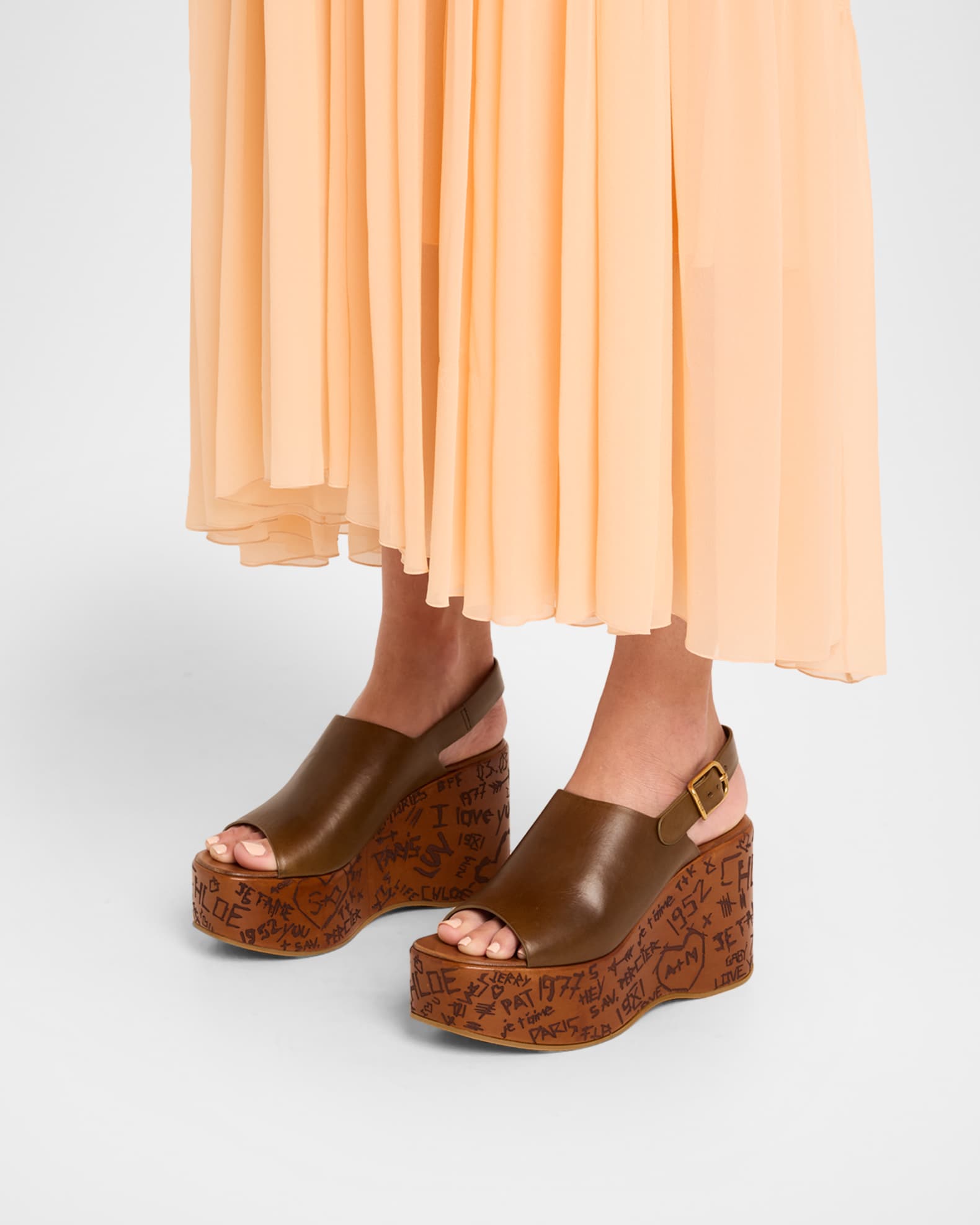 Chloe Maxime Leather Slingback Platform Sandals | Neiman Marcus