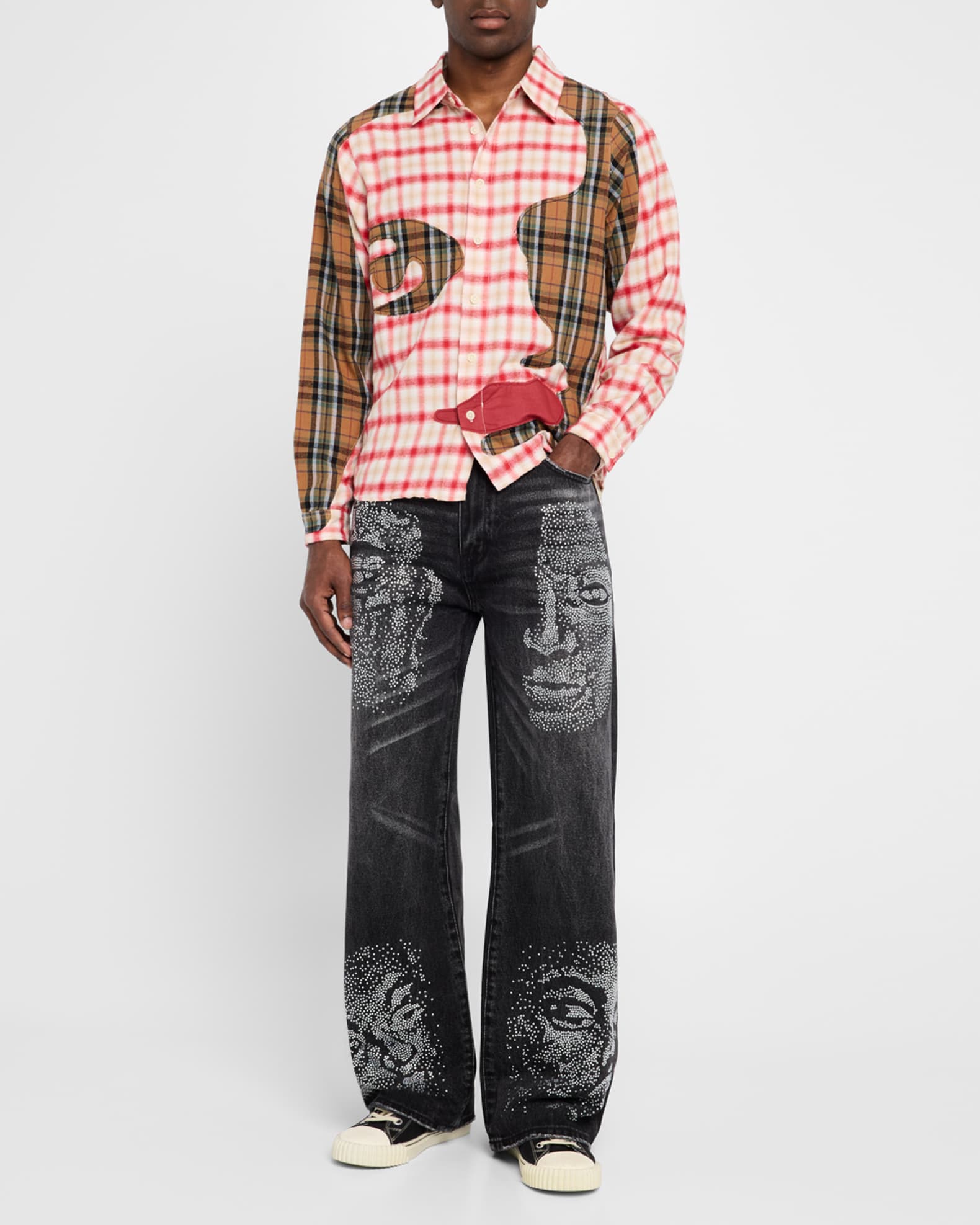 Men's Rhinestone Face Jeans 1