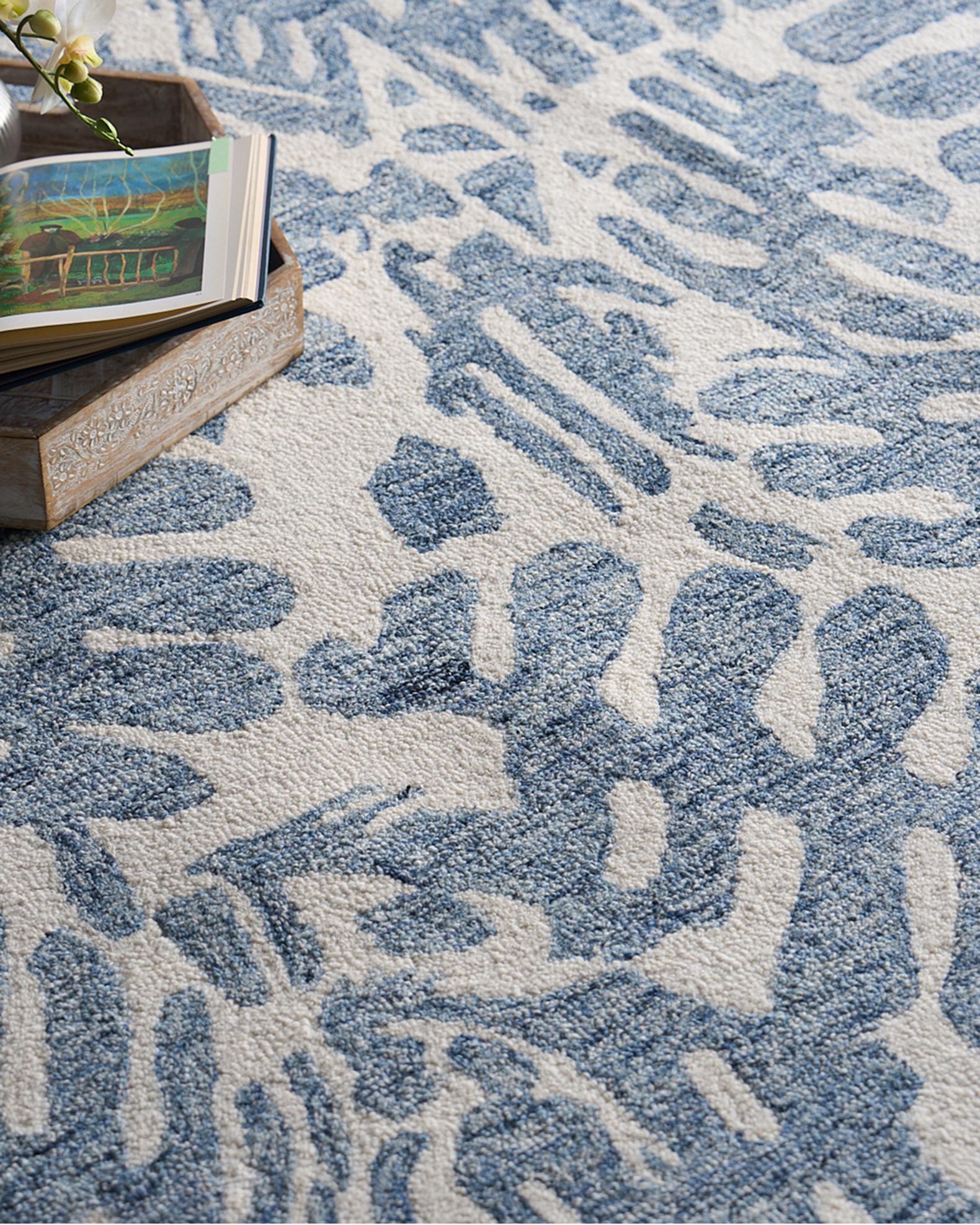 Exquisite Rugs Botanica Blue/Ivory New Zealand Wool hand-tufted Area ...
