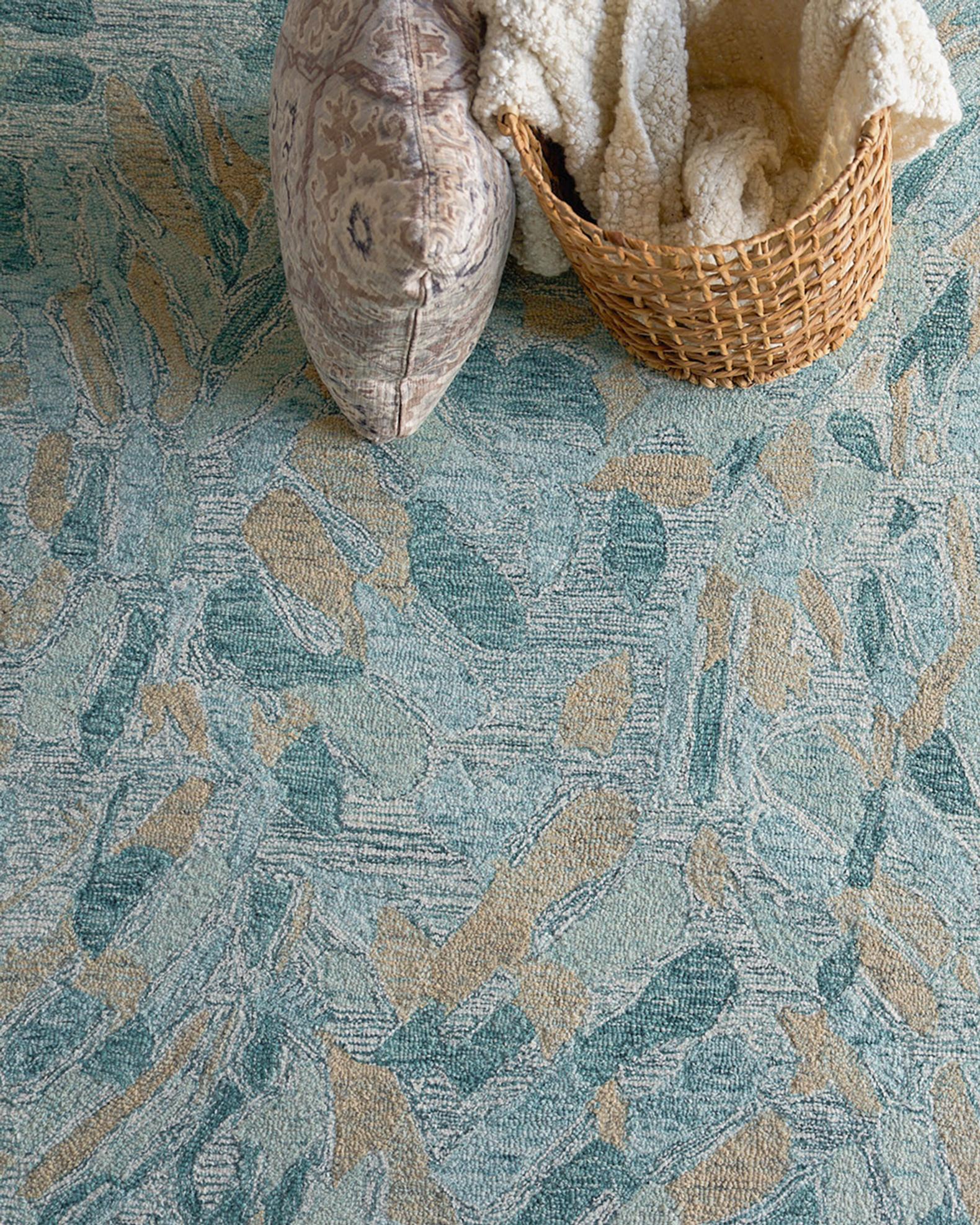 Exquisite Rugs Botanica Turquoise/Ivory/Multi New Zealand Wool hand ...