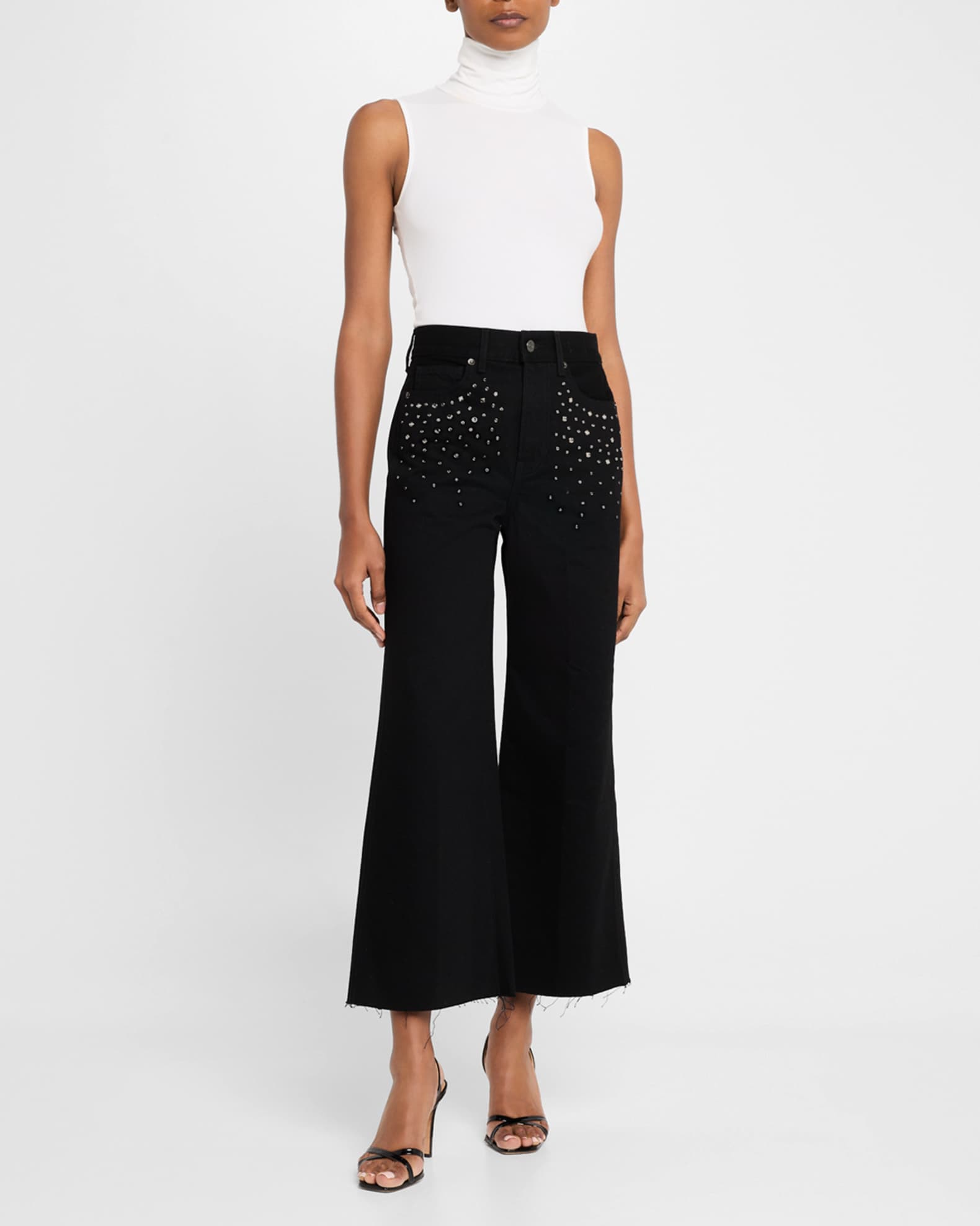 Taylor Cropped High-Rise Wide Embellished Jeans 1