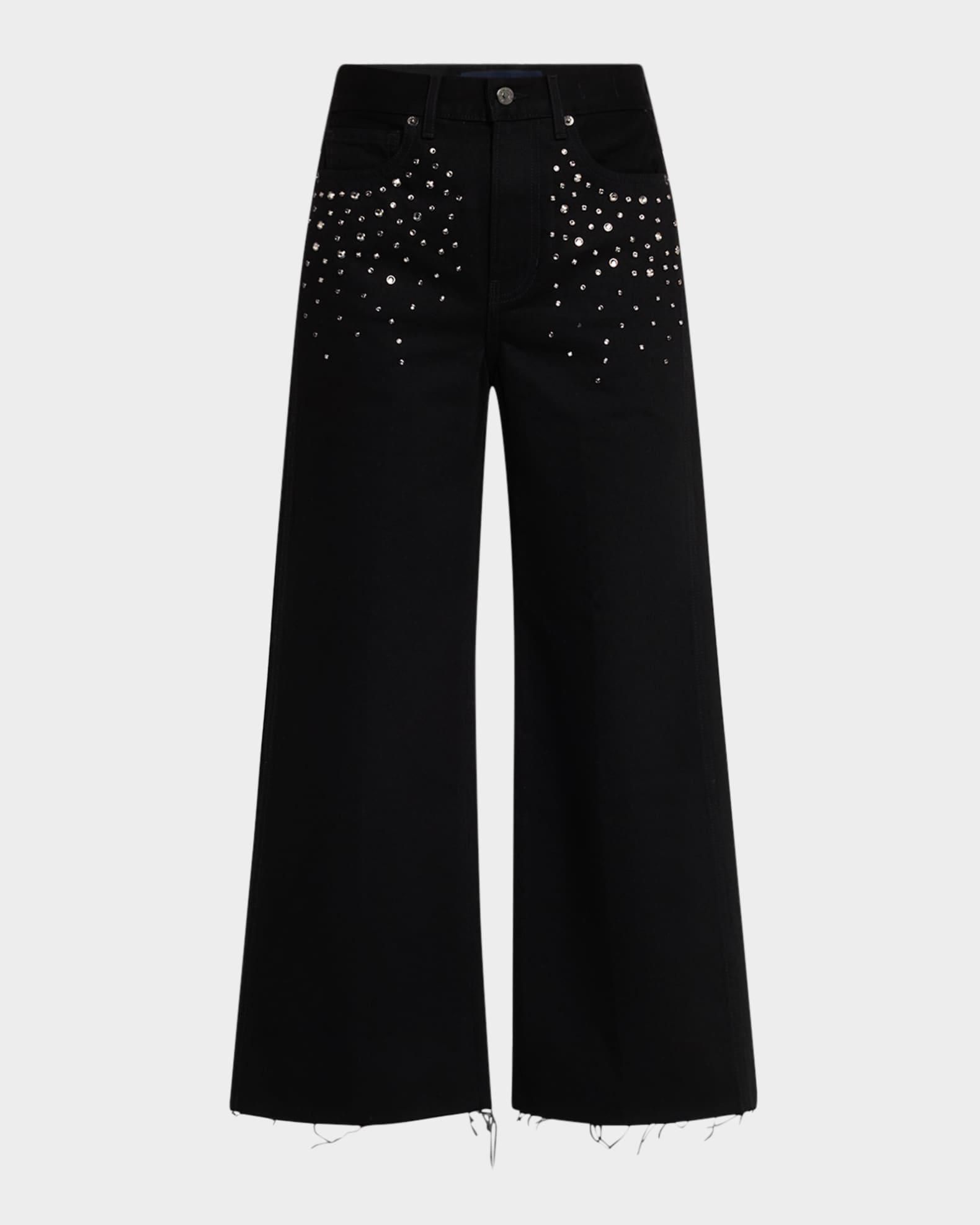 Taylor Cropped High-Rise Wide Embellished Jeans 0