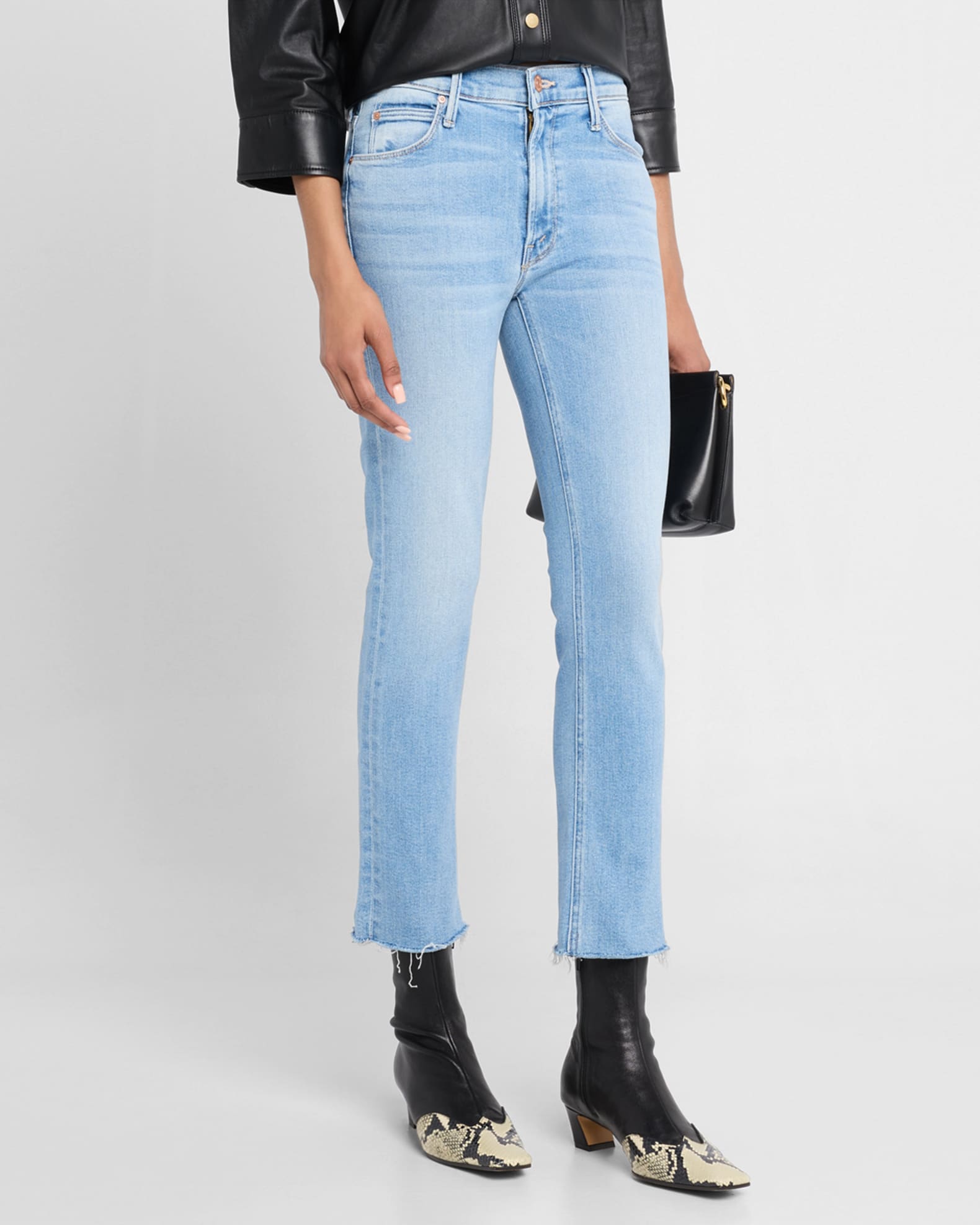 MOTHER Lil' Mid-Rise Dazzler Ankle Fray Jeans | Neiman Marcus