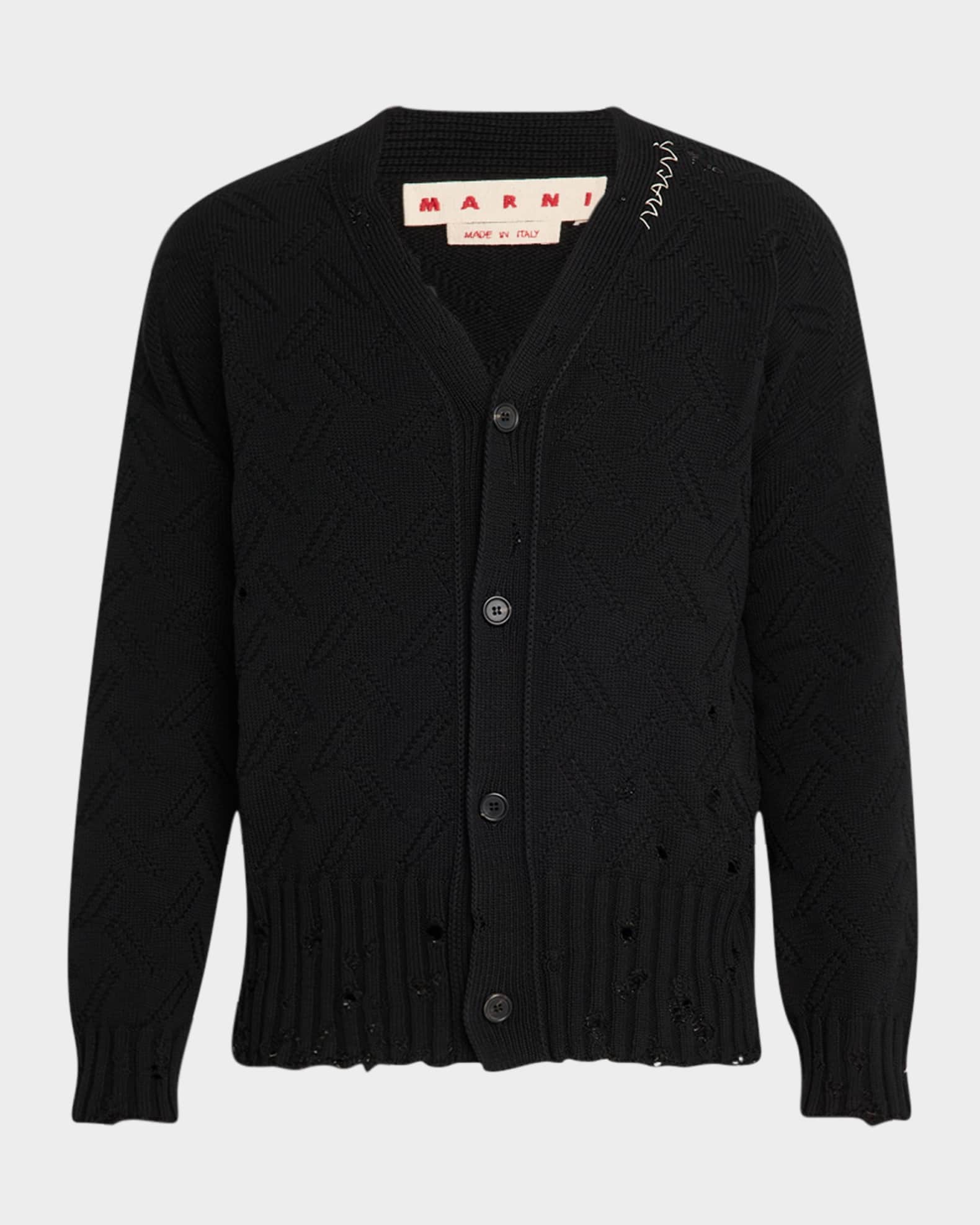 Marni Men's Cotton Knit Shoulder-Logo Cardigan | Neiman Marcus