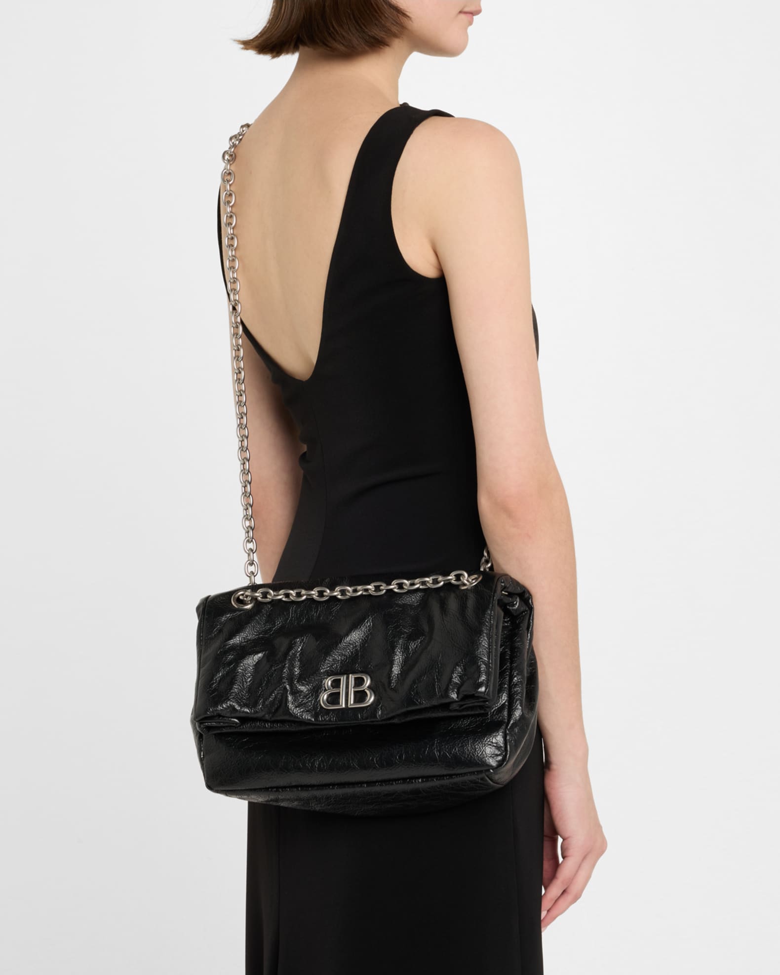 Balenciaga Monaco Flap Leather Chain Shoulder Bag | Neiman Marcus