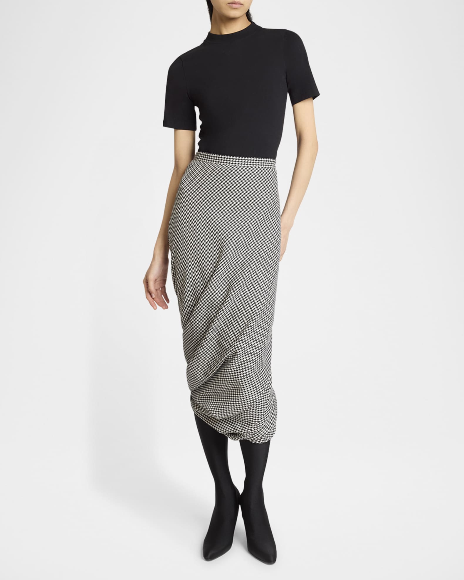 Balenciaga Twisted Houndstooth Tailored Midi Skirt | Neiman