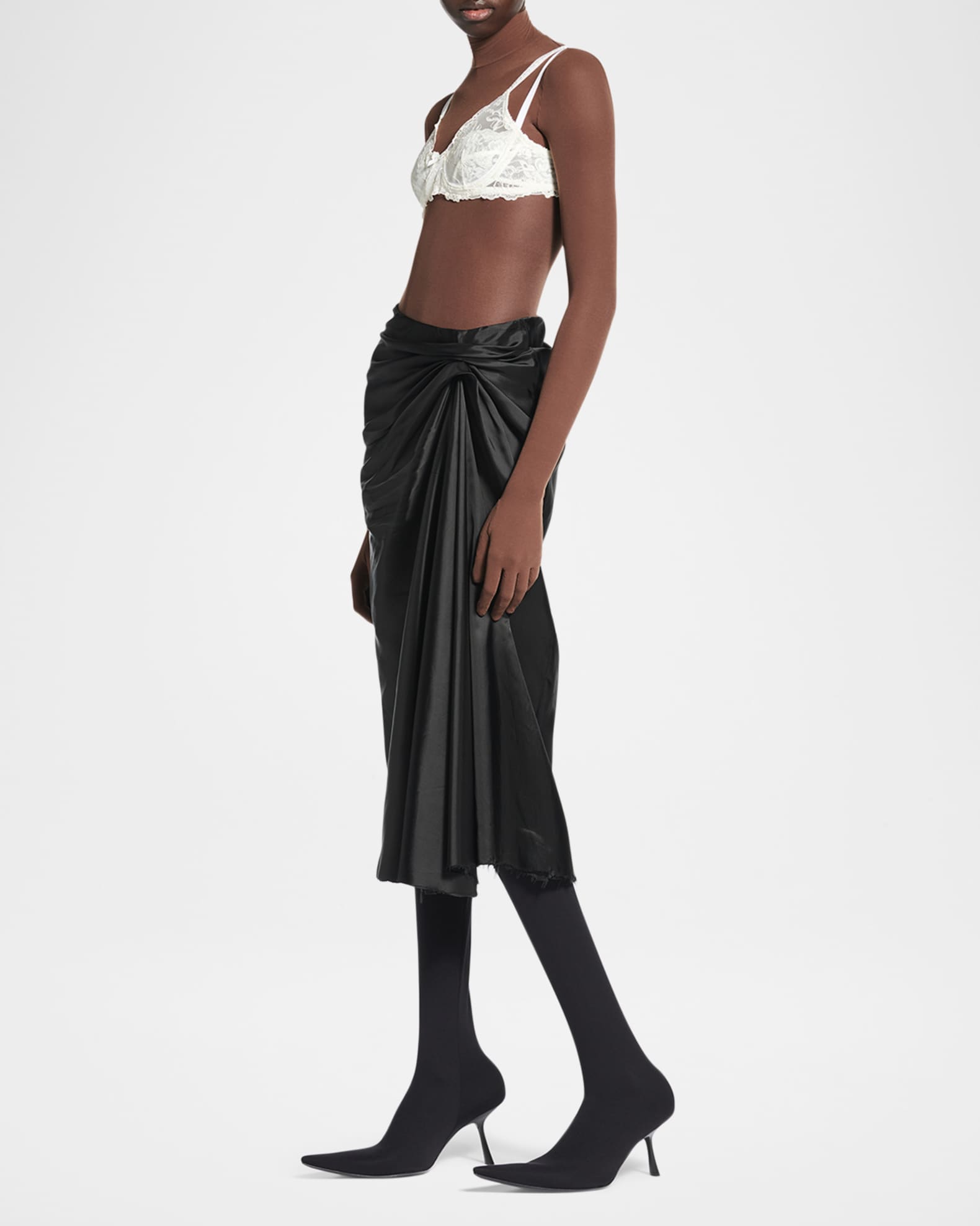 (im) perf. Silk Drape Knit / Black 新品未使用 Balenciaga Draped Satin Midi Skirt | Neiman Marcus