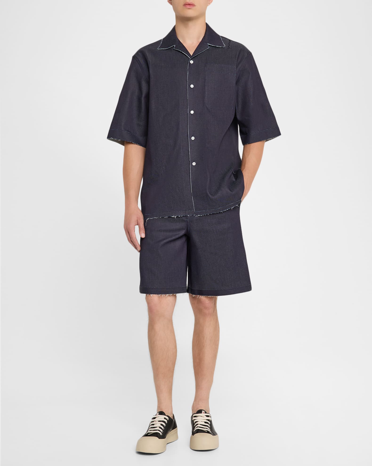 Men's Trompe L'oeil Stretch Denim Bermuda Shorts 1