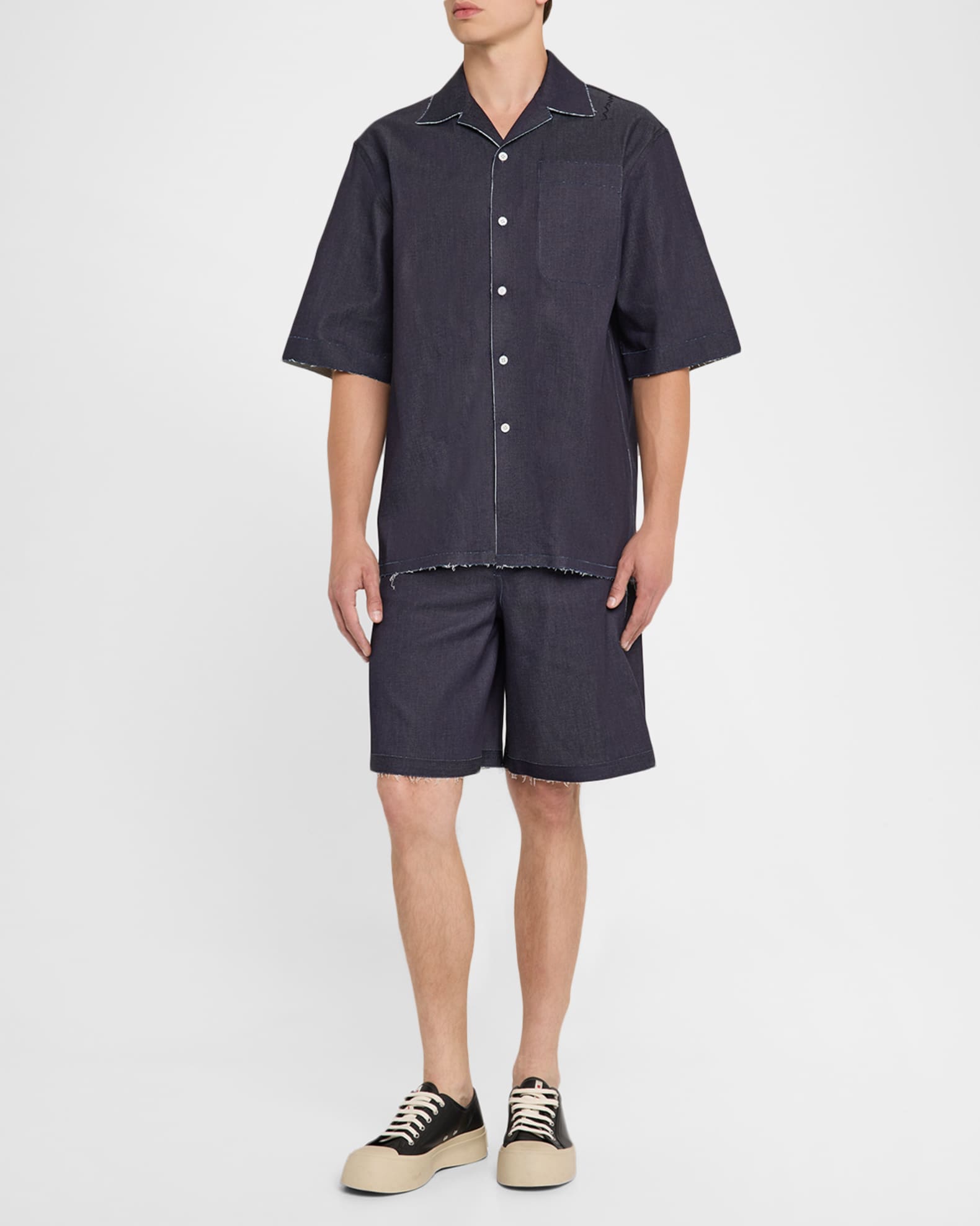 Men's Trompe L'oeil Stretch Denim Camp Shirt 1