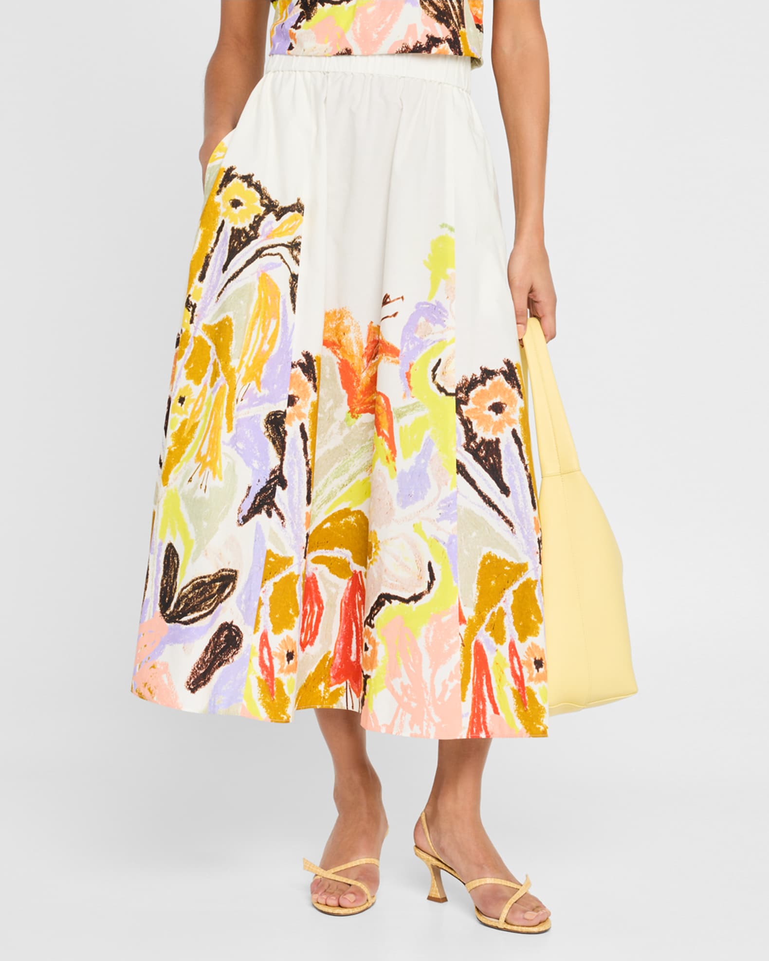 Floral Print Cotton Midi Skirt: Summer thru Fall with Pockets