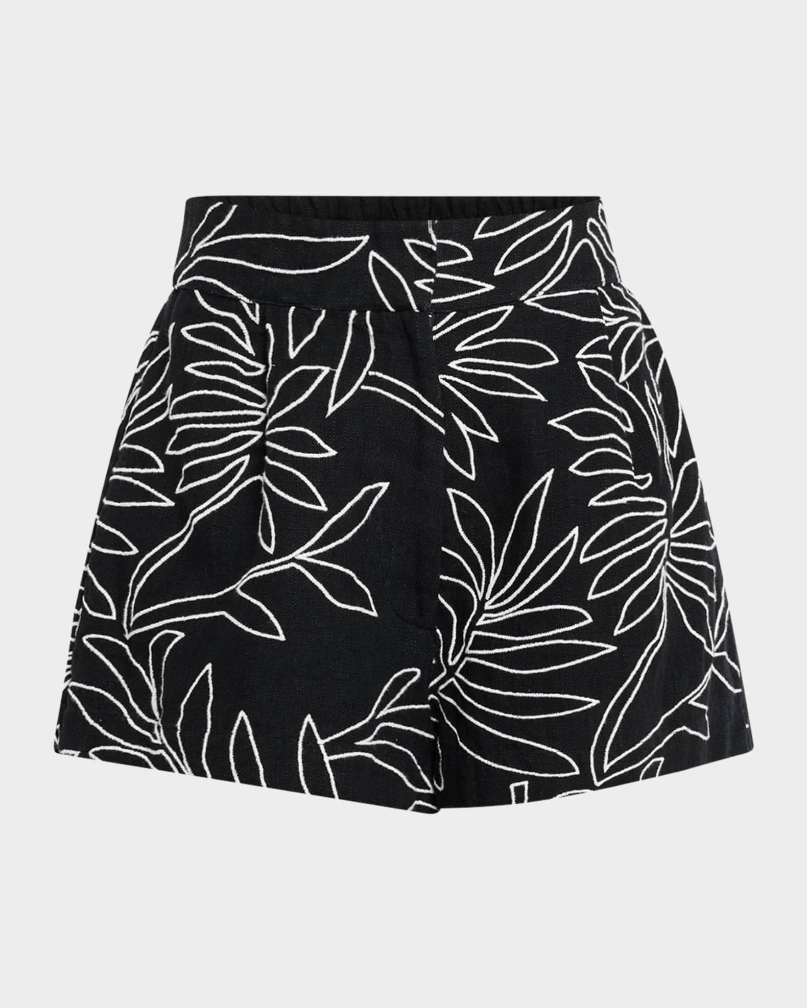 Blanche Wide-Leg Embroidered Linen Shorts 0