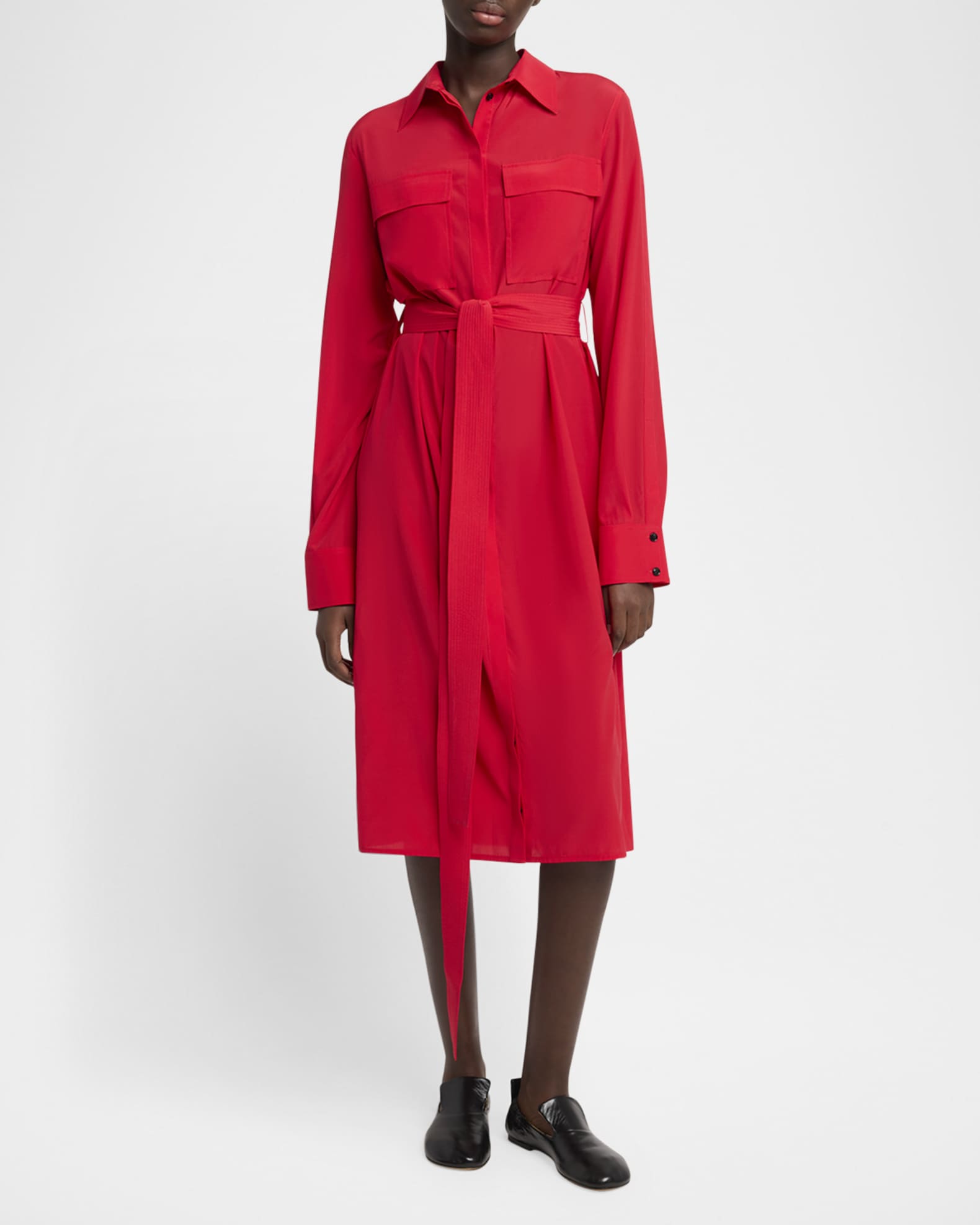 Mckenna Long-Sleeve Belted Silk-Viscose Shirtdress 1