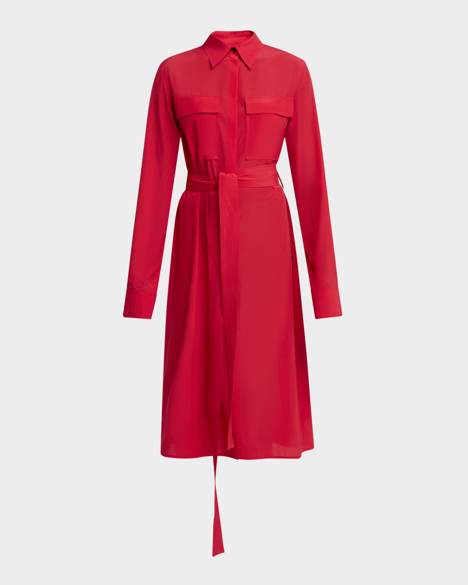 Mckenna Long-Sleeve Belted Silk-Viscose Shirtdress 0