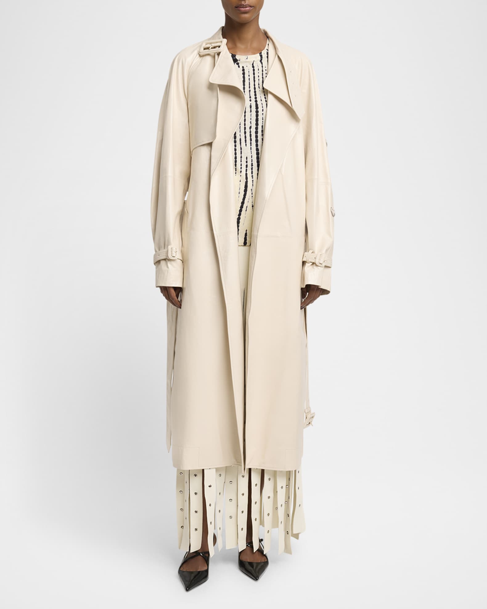 Sabina Lacquered Leather Wrap Trench Coat 1