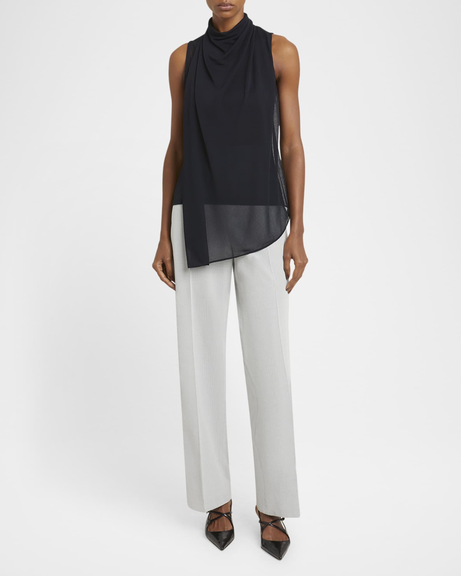 Sage Cowl-Neck Crepe Jersey Sleeveless Top 1