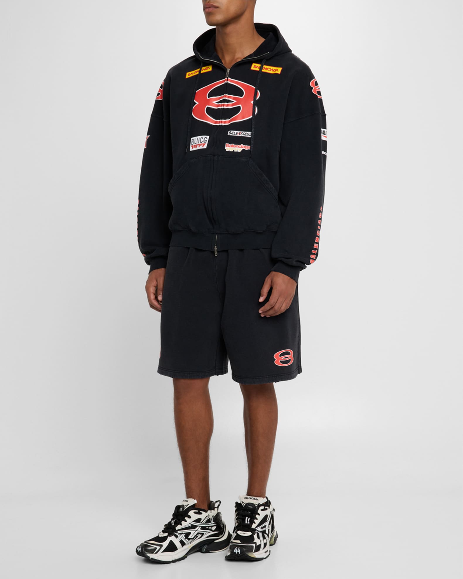 Balenciaga Men's Sponsor Logos Full-Zip Hoodie | Neiman Marcus