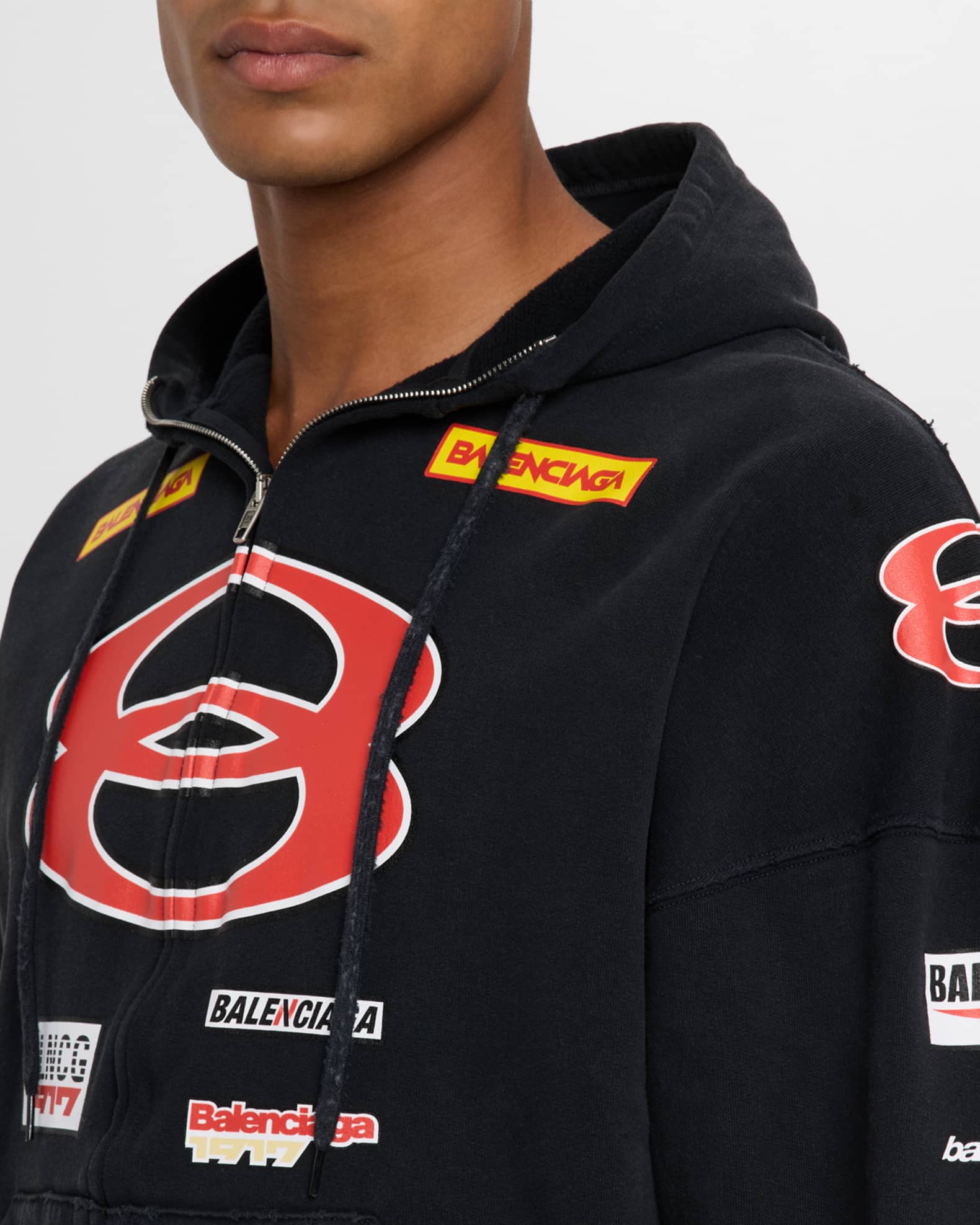 【関税&送料込】Balenciaga Jersey Full-Zip Hoodie Balenciaga Men's Sponsor Logos Full-Zip Hoodie | Neiman Marcus