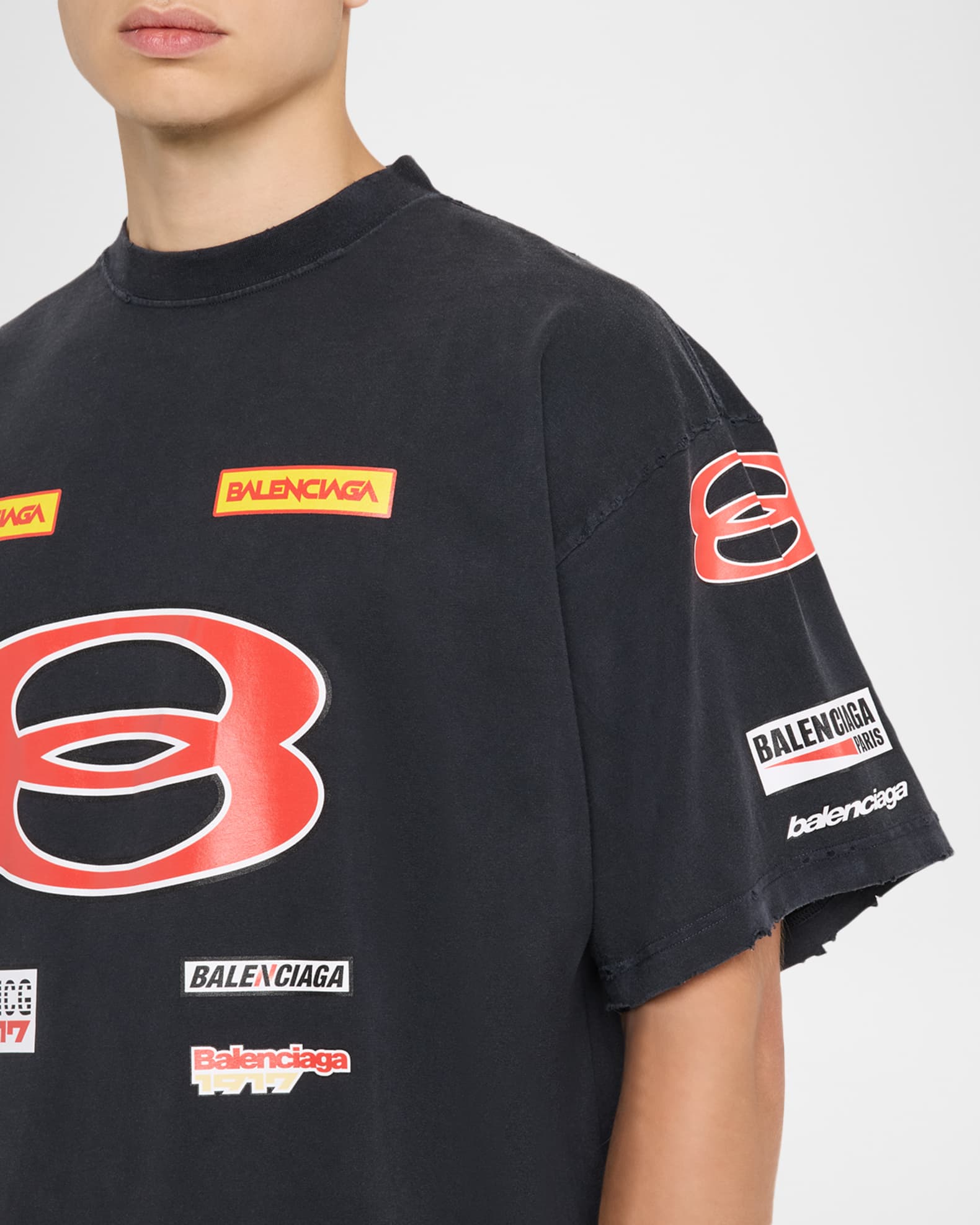 Balenciaga Men's Sponsor Logos Oversized Graphic T-Shirt
