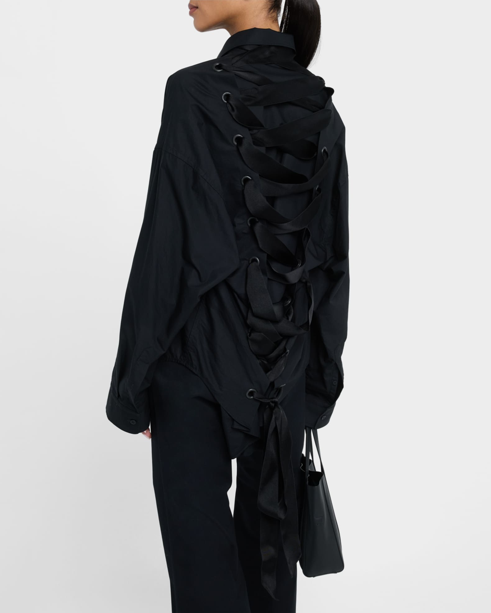 Balenciaga Lace-Up Button-Down Shirt | Neiman Marcus