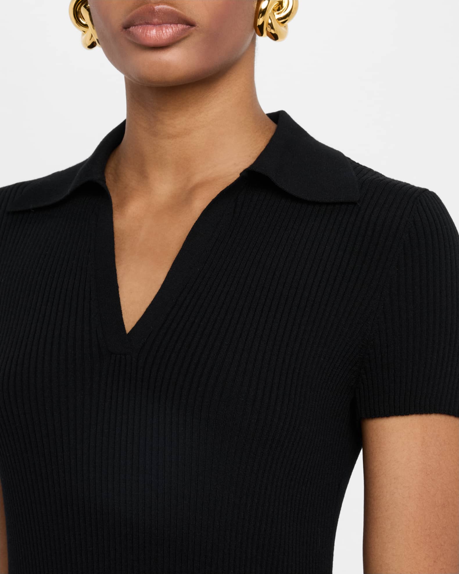 Balenciaga Short-Sleeve Rib Mini Polo Dress | Neiman Marcus
