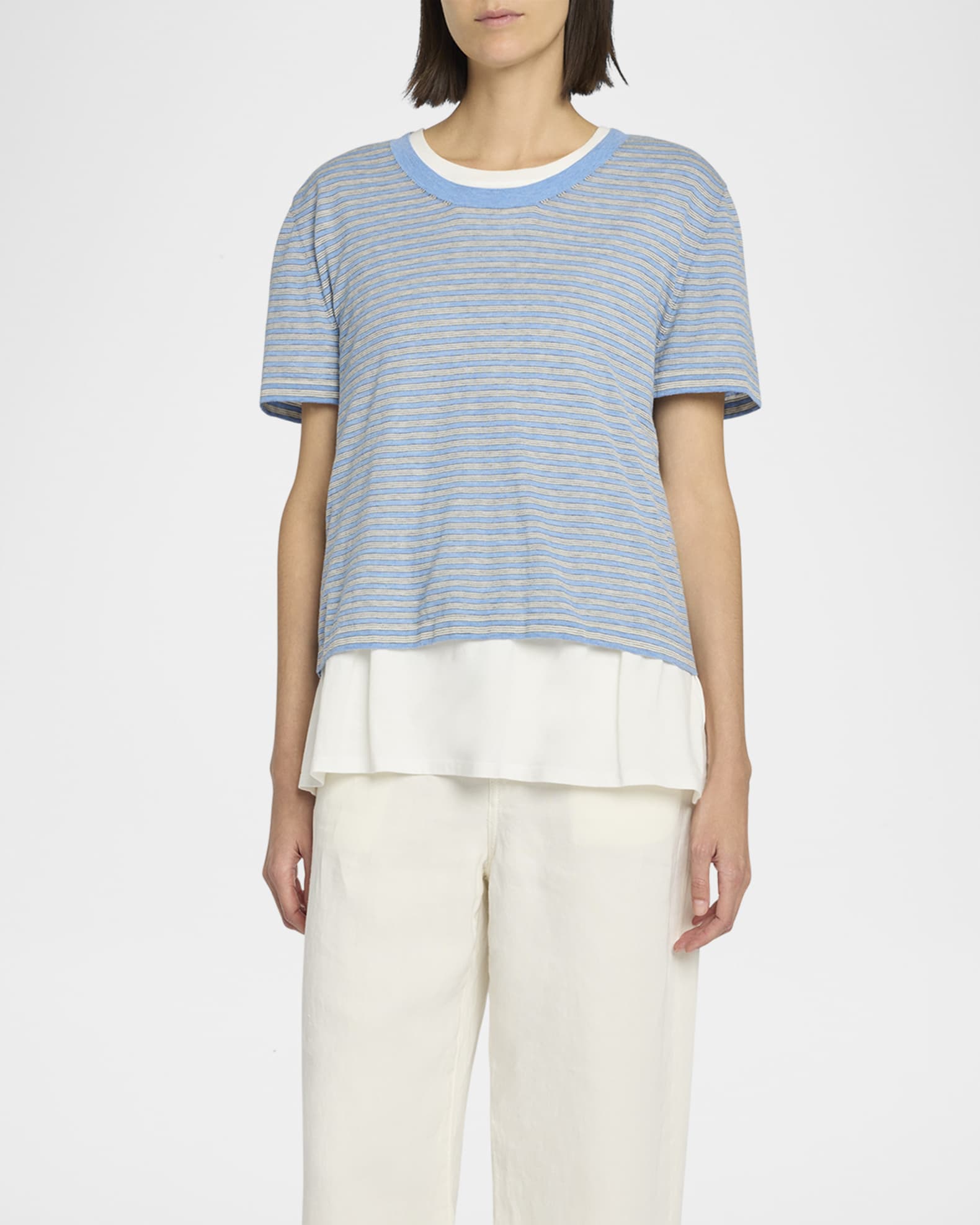 THE ROW Jansu Striped Short-Sleeve Cotton-Cashmere Top | Neiman Marcus