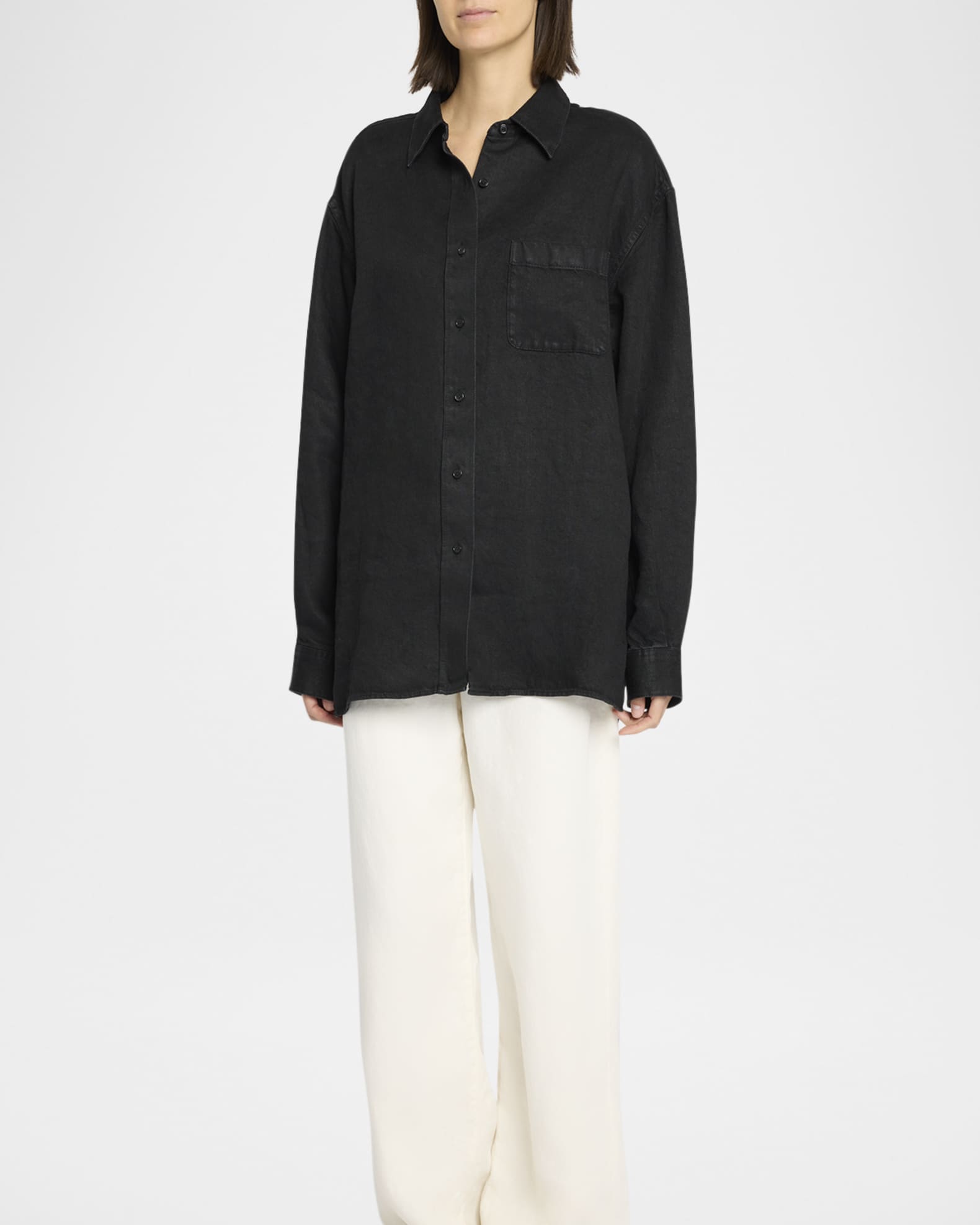 THE ROW Nesson Oversized Linen Button-Down Shirt | Neiman Marcus