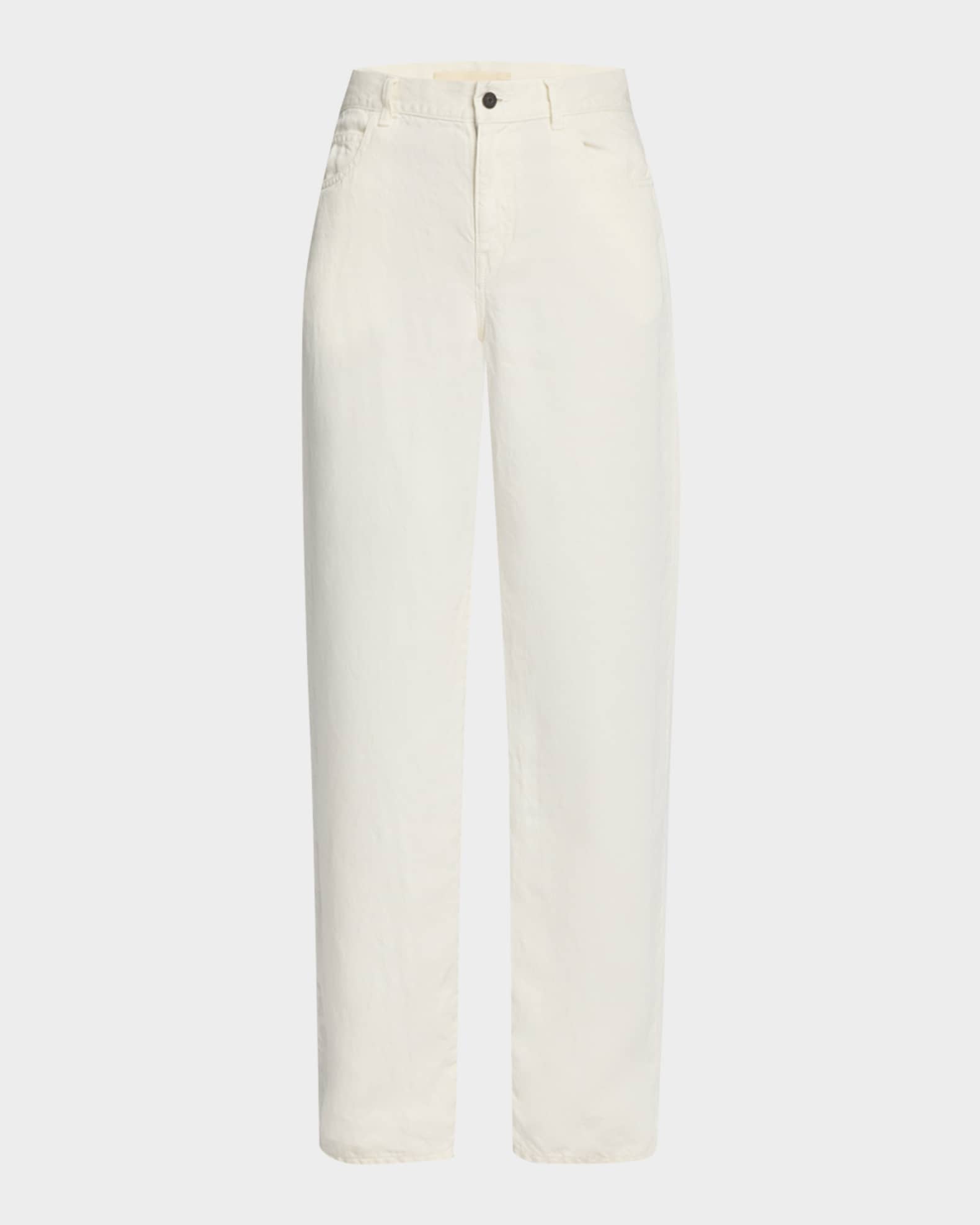 【THE ROW】エグリッタミッドライズ リネン ストレート ジーンズ Eglitta mid-rise linen straight jeans in white - The Row