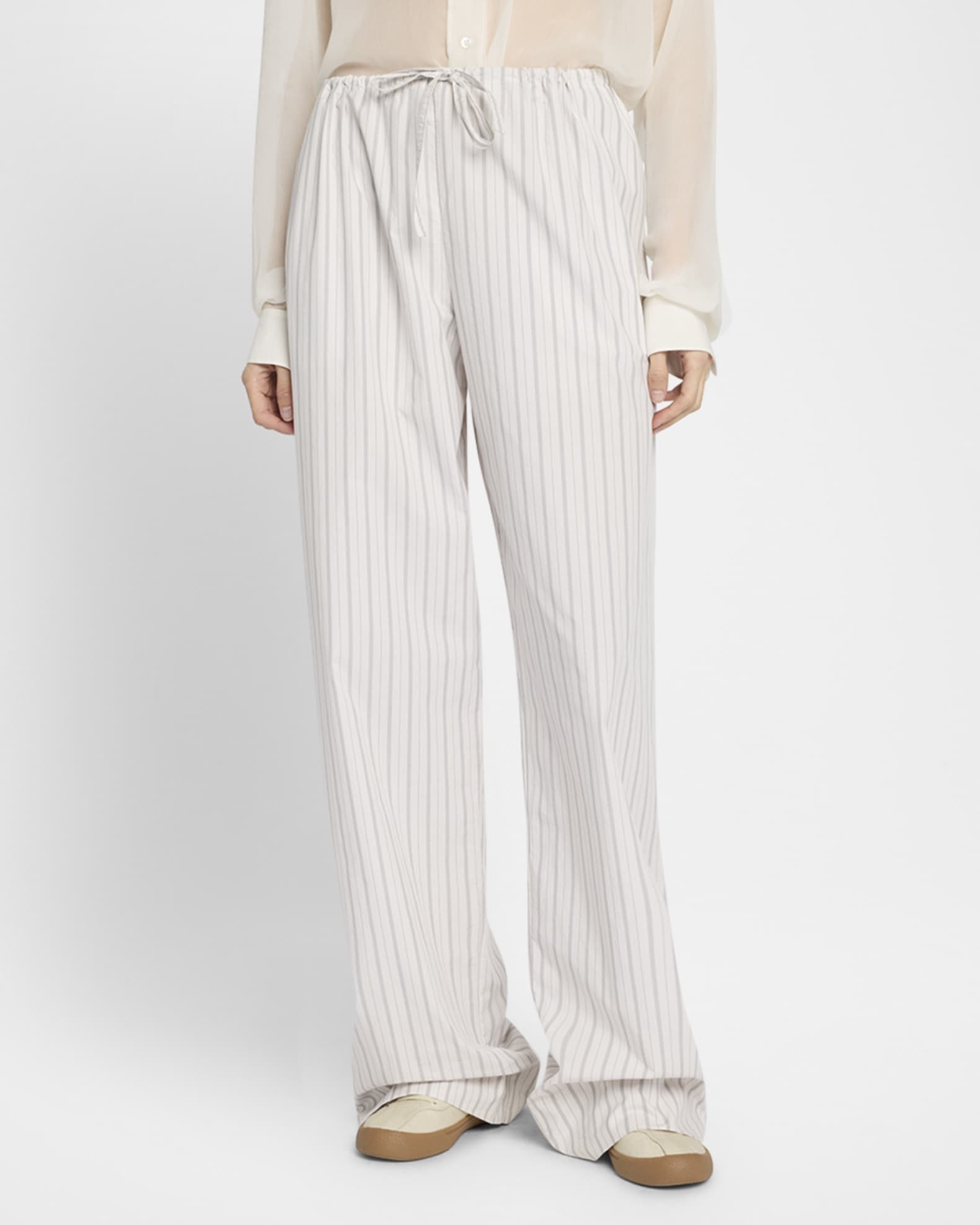 パンツ THE ROW HYPNOSTA TROUSERS IN WHITE WITH STRIPES THE ROW Hypnosta striped cotton-poplin wide-leg pants | NET