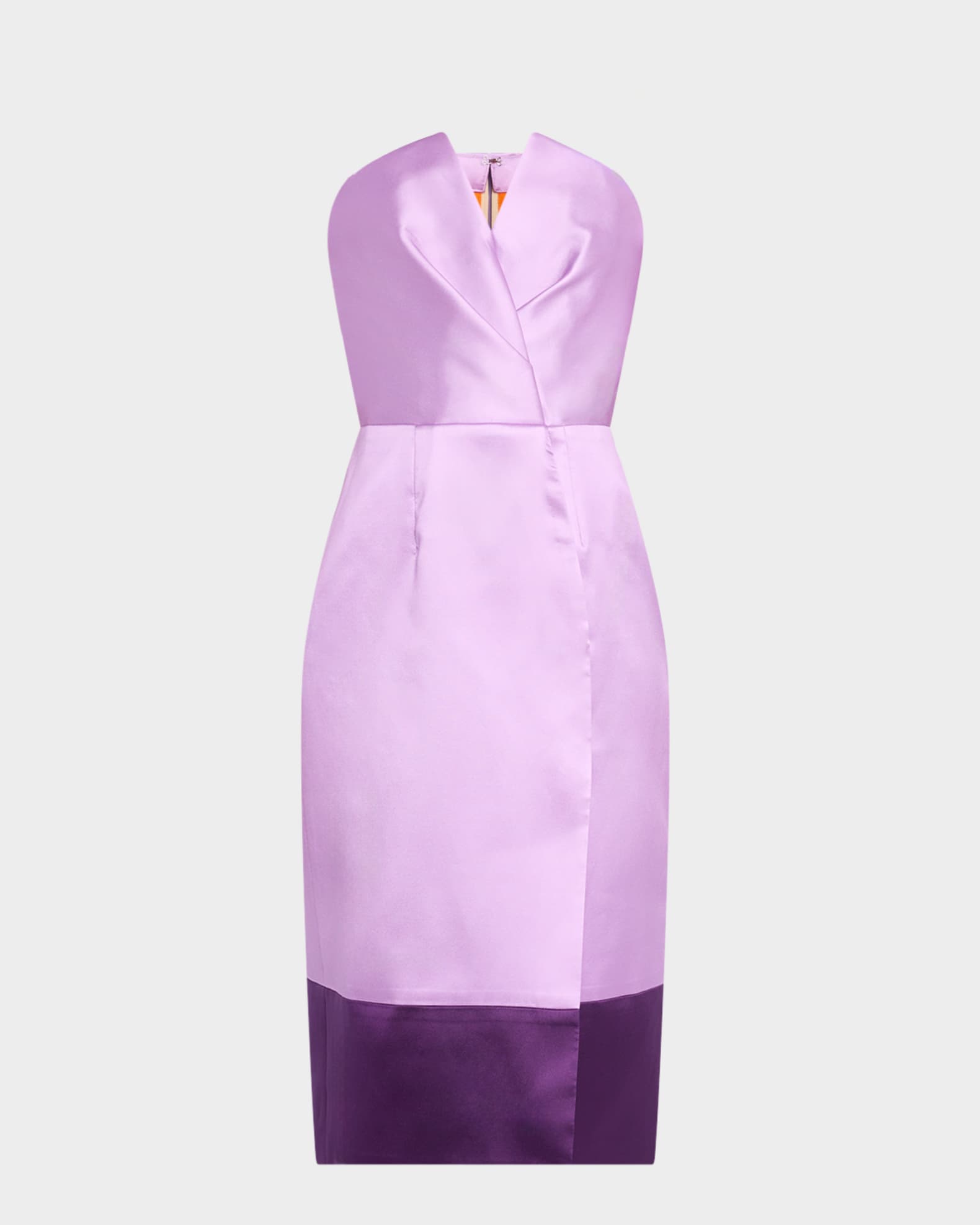 Strapless Folded Bustier Silk Midi Dress