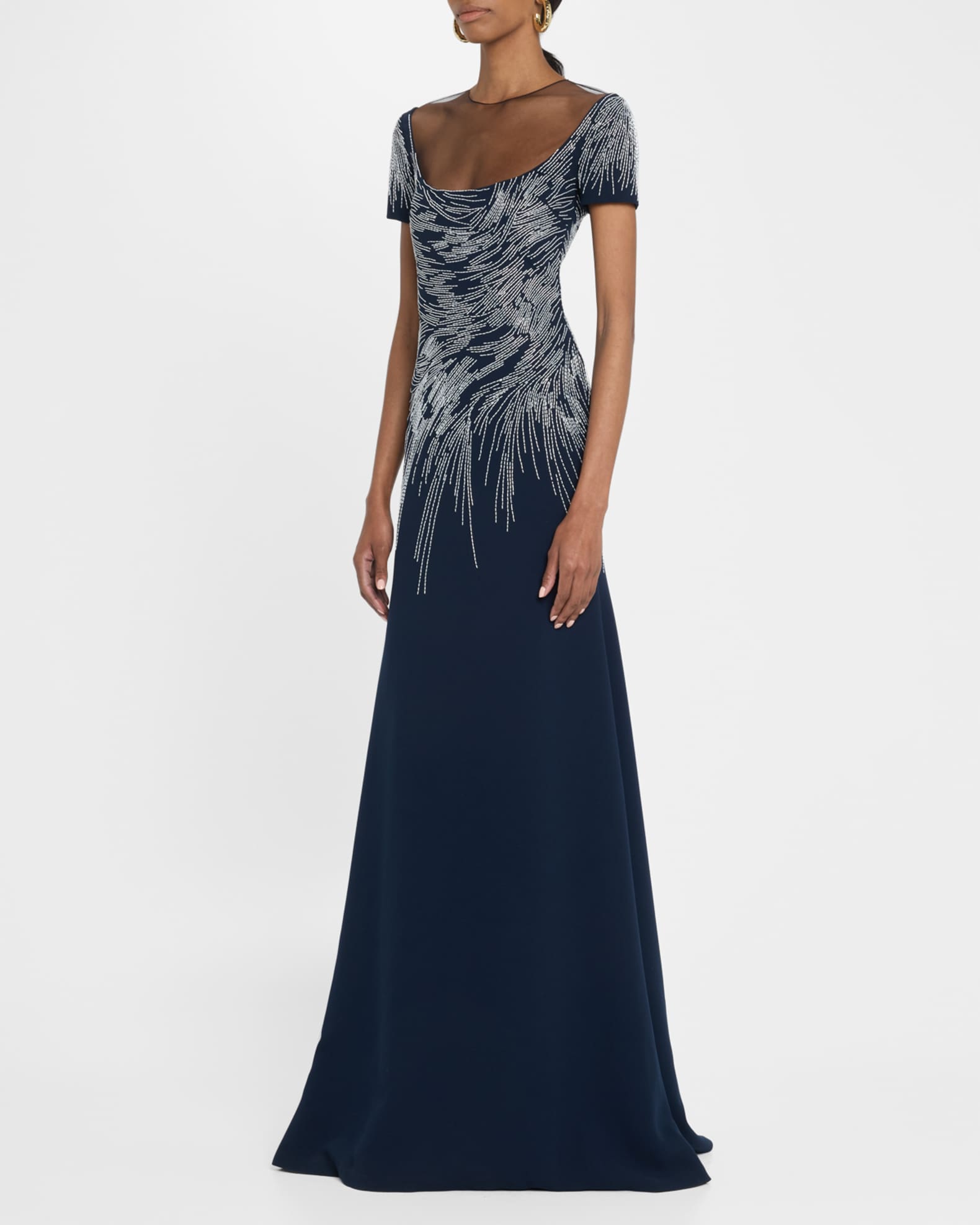 Embellished Cap-Sleeve Illusion Gown 1
