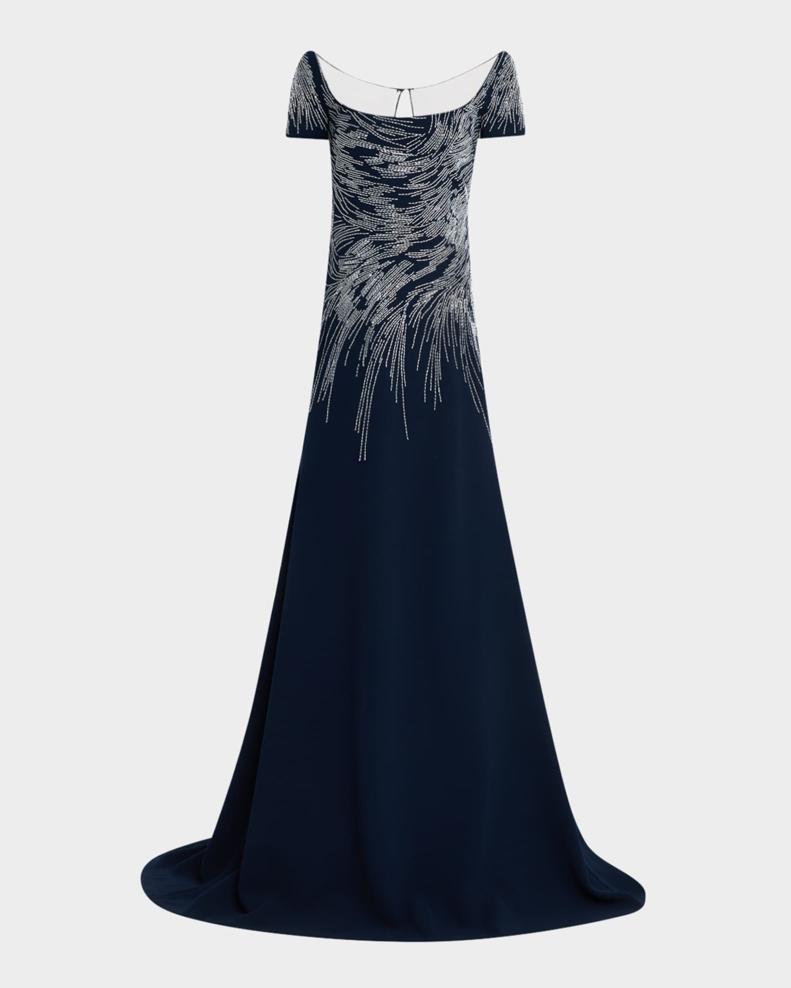 Embellished Cap-Sleeve Illusion Gown 0