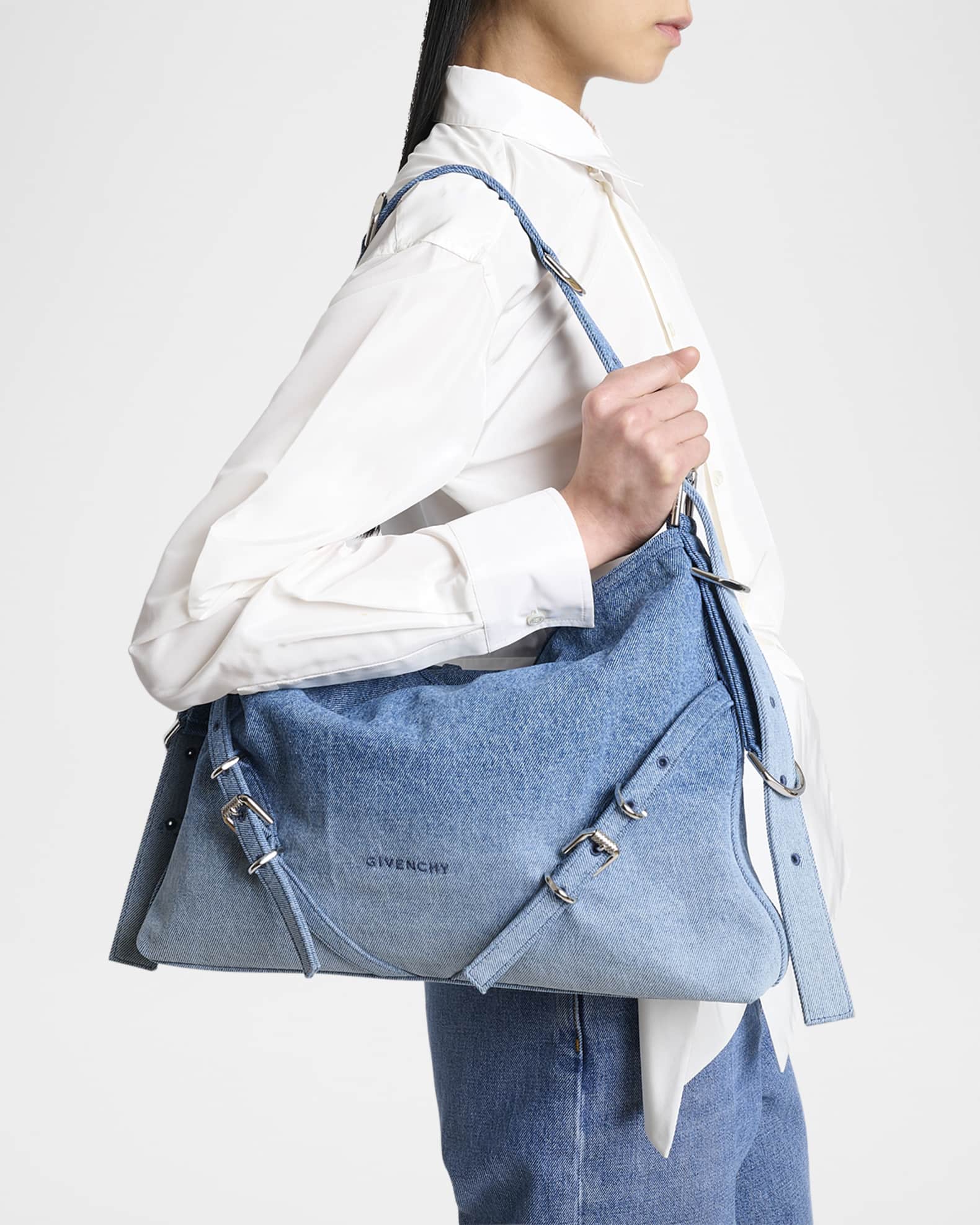 Voyou Medium Shoulder Bag in Faded Denim 1