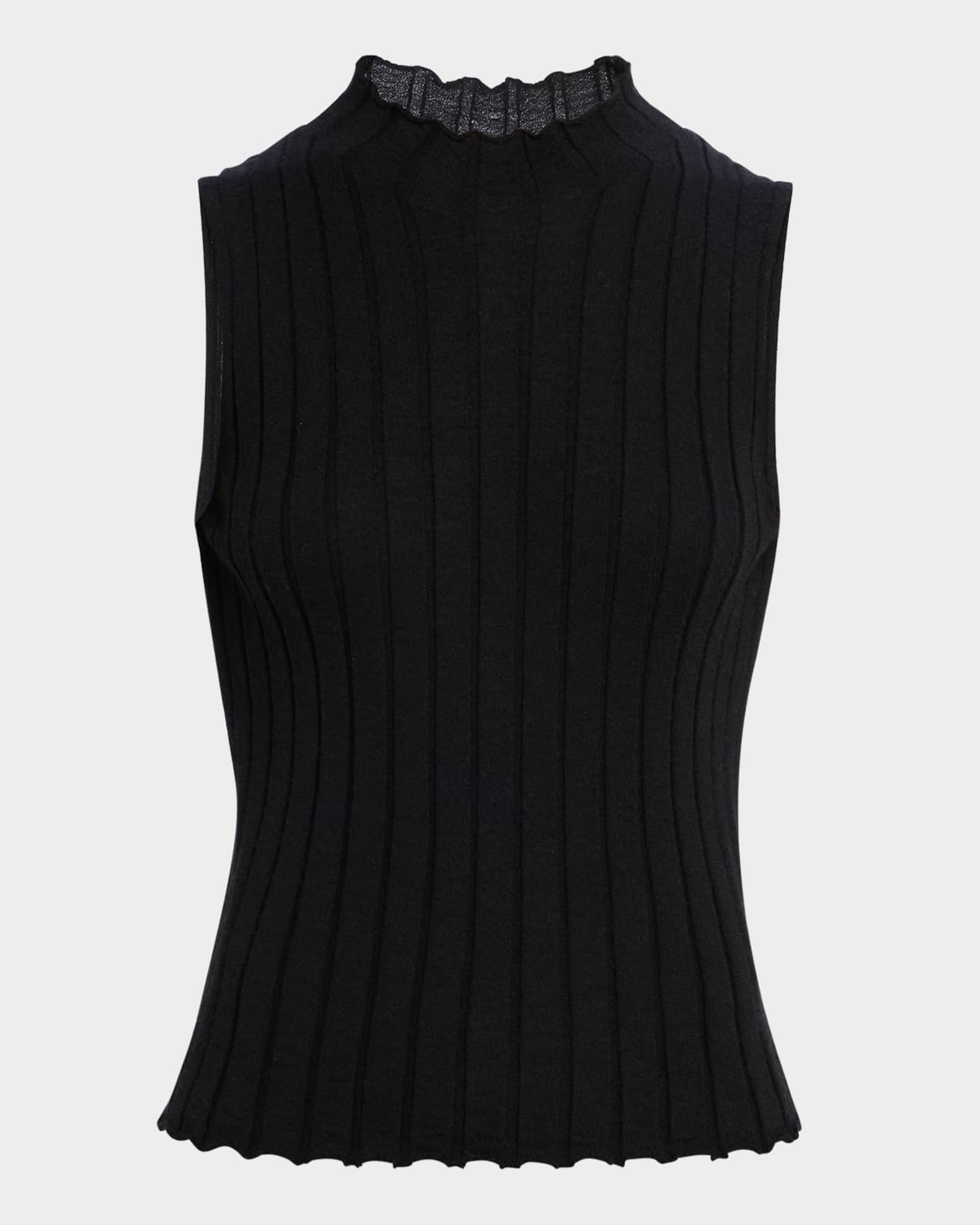 Rib Mock-Neck Cashmere Shell