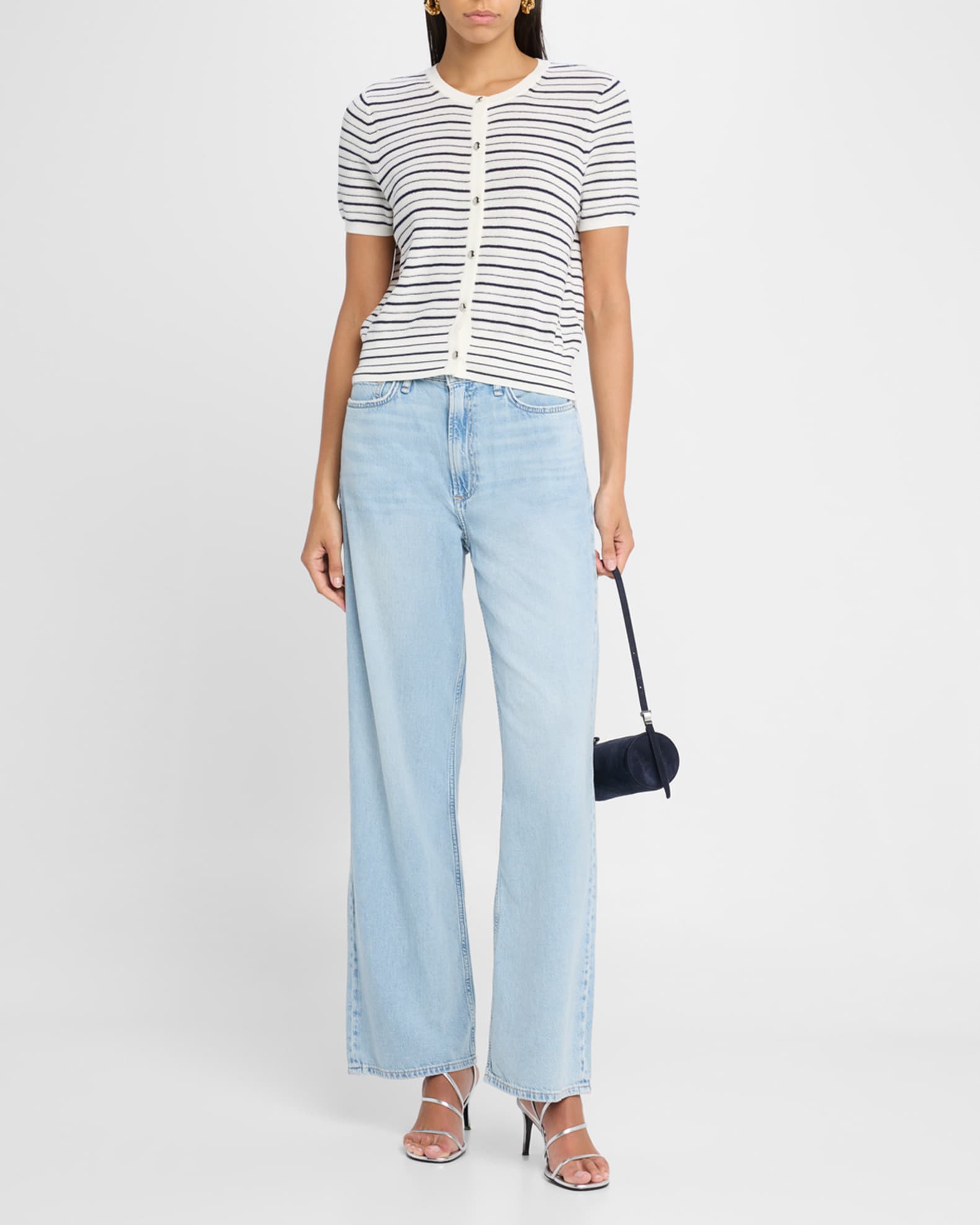 Dina Stripe Short-Sleeve Cardigan  1