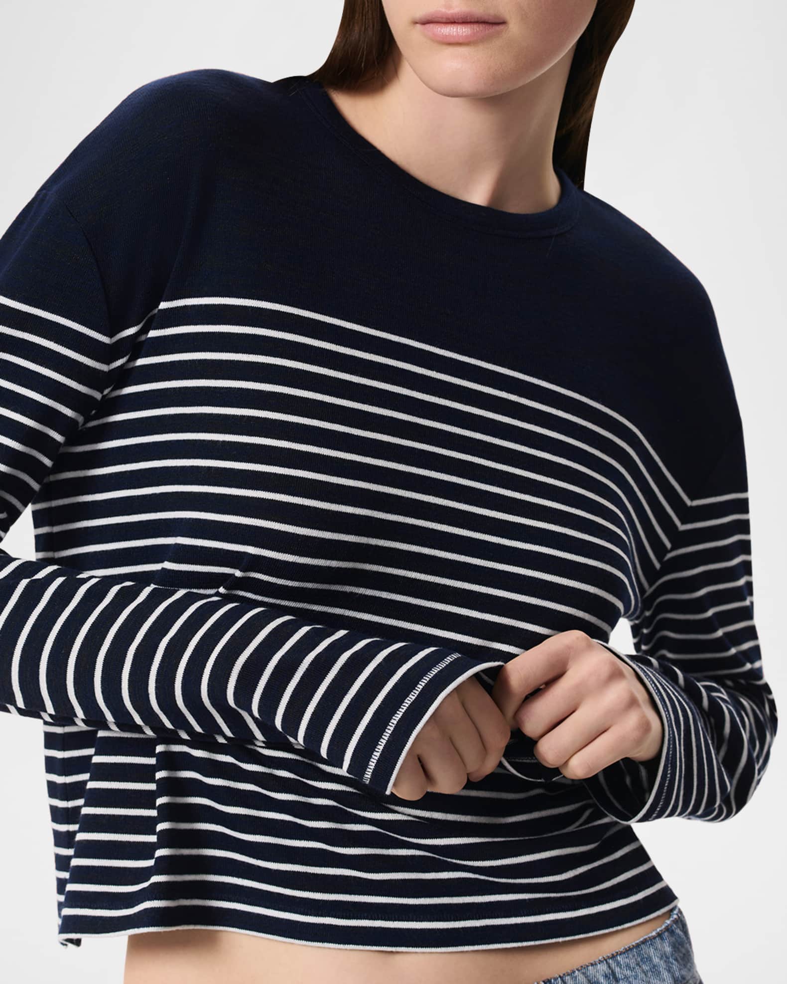 Rag & Bone The Knit Stripe Boxy Long-Sleeve Tee | Neiman Marcus