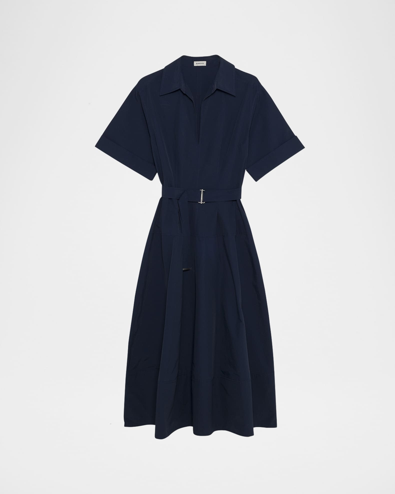 Deanna Short-Sleeve Belted Midi Dress 0