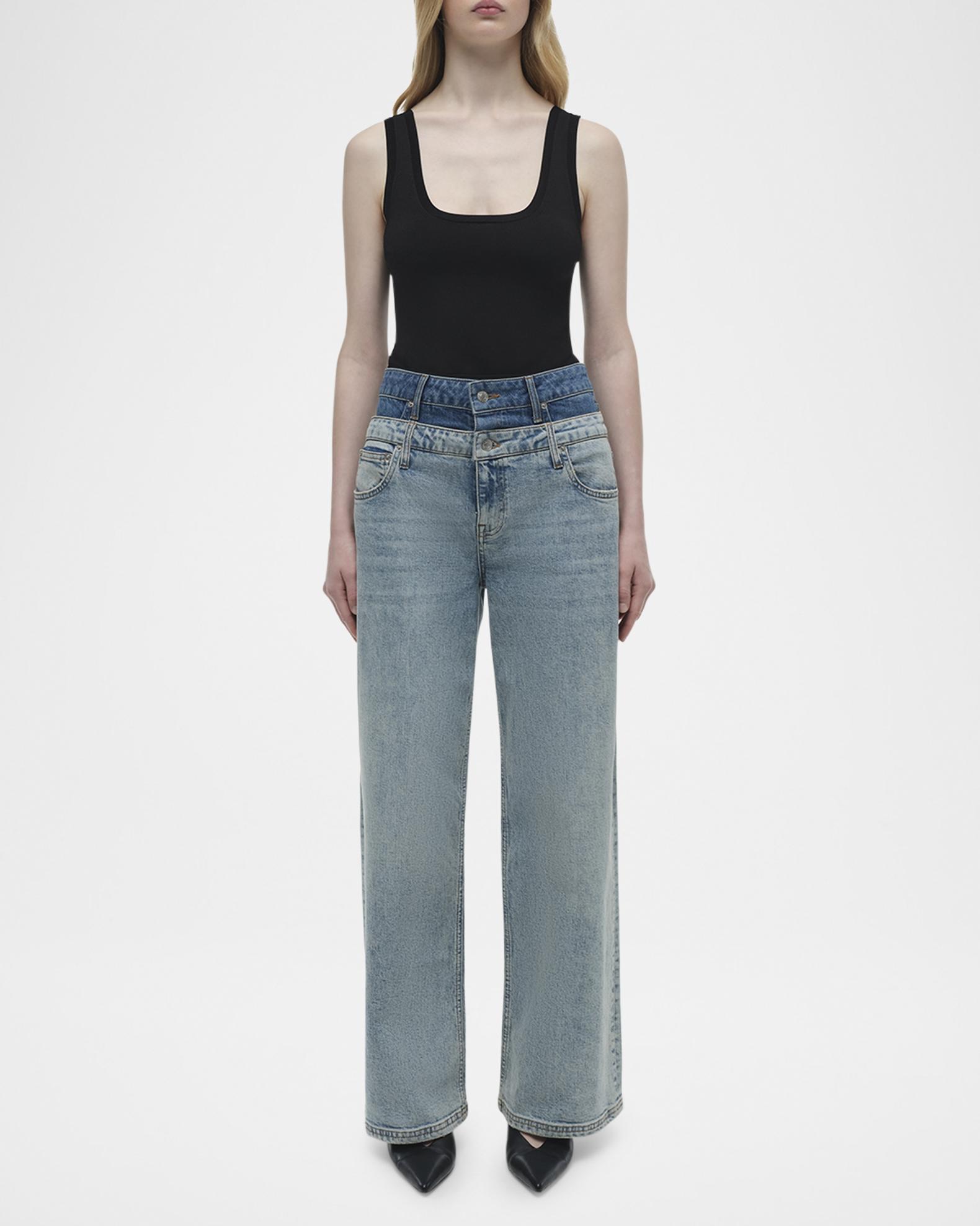 SIMKHAI Kove Double-Waist Jeans | Neiman Marcus