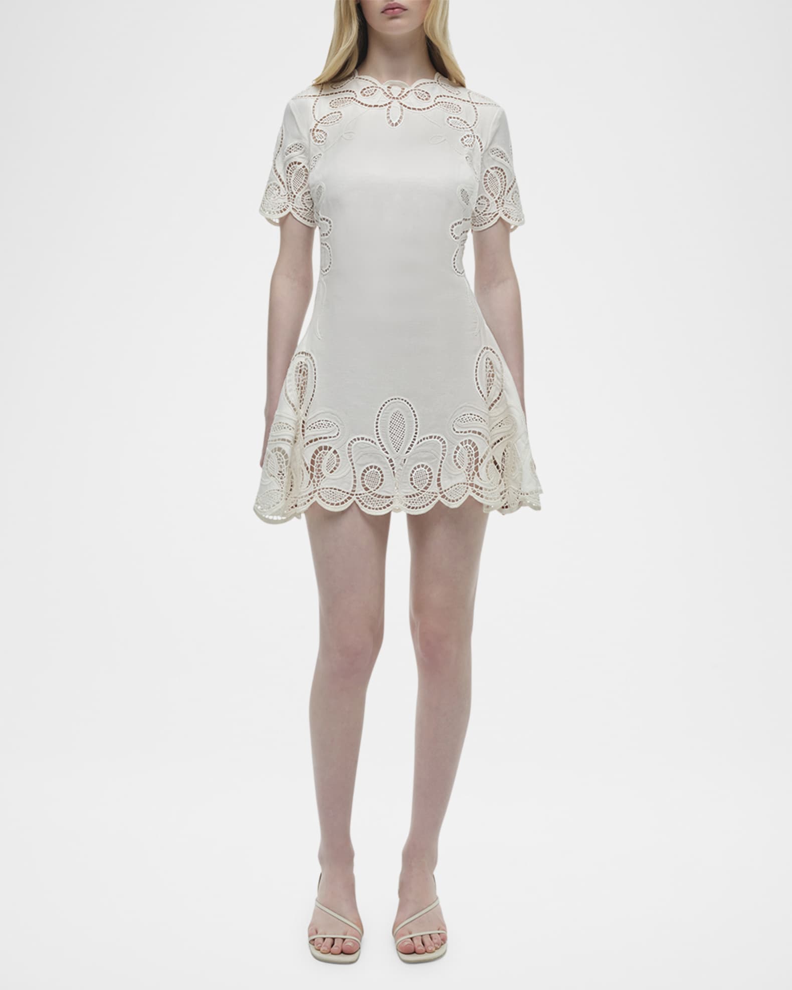 SIMKHAI Morrigan Embroidered Short-Sleeve Mini Dress | Neiman Marcus