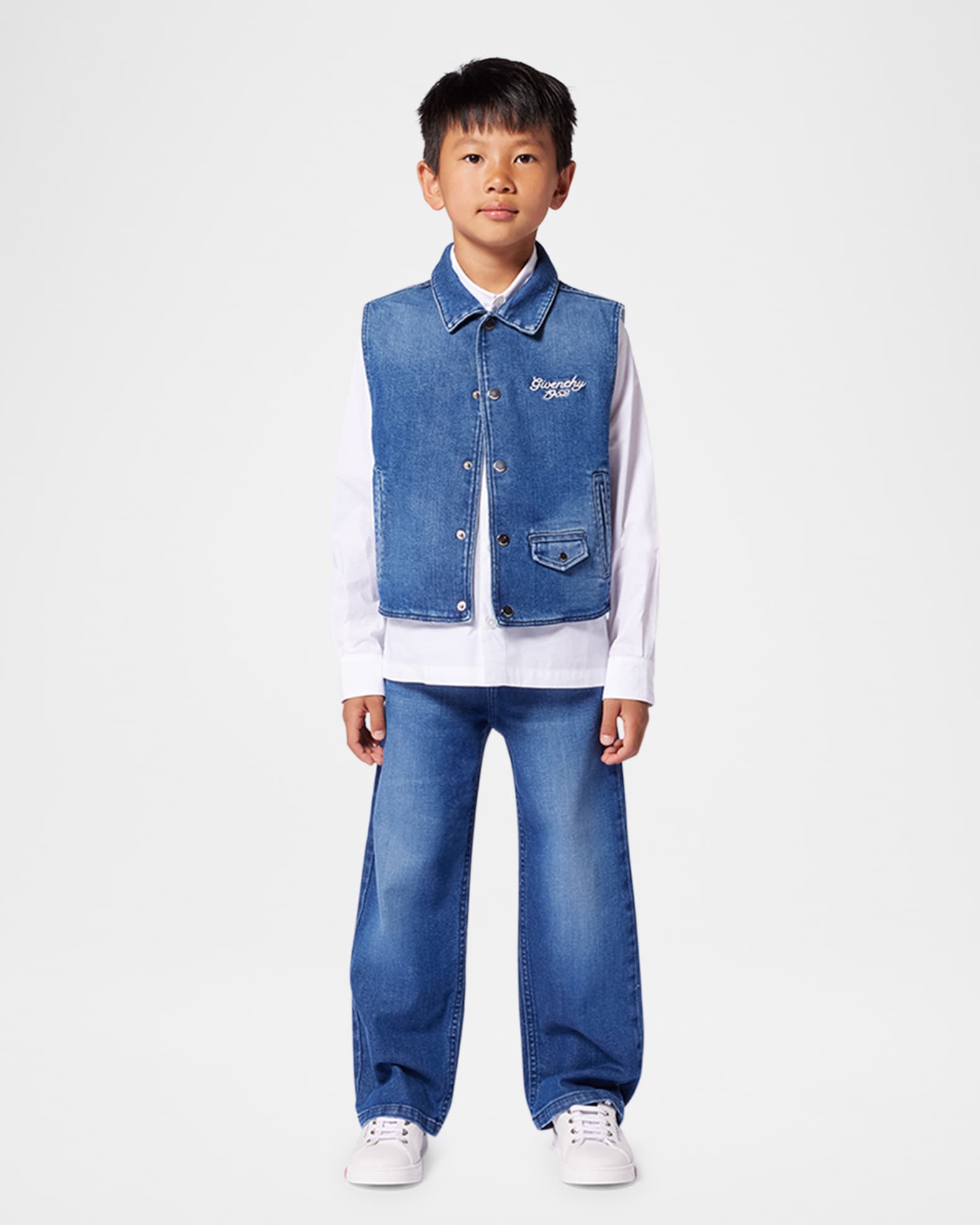 Boy's Logo Embroidered Denim Trousers, Size 4-6 1