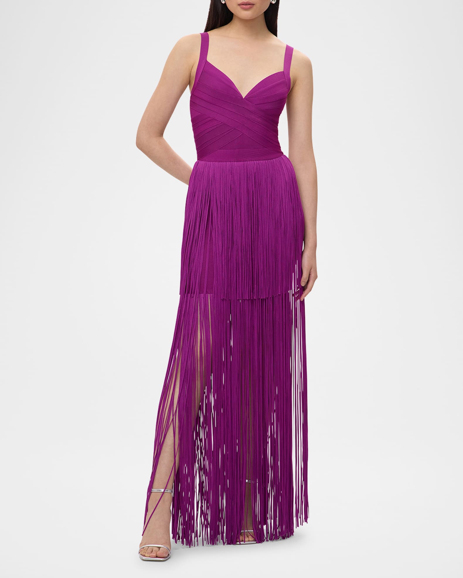 Blanca Tiered Fringe Sleeveless Gown 1