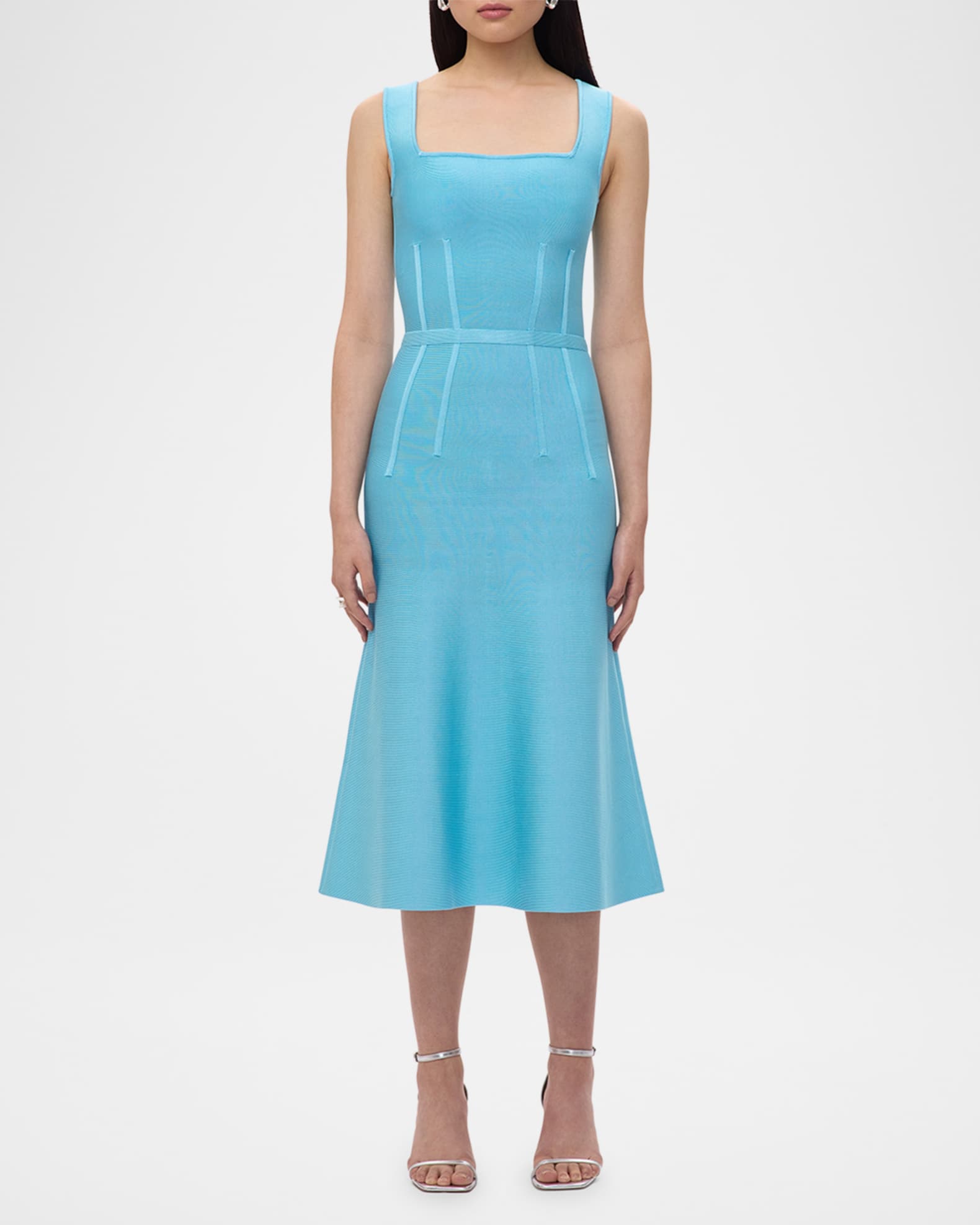 Cecilia Square-Neck Trumpet Midi Dress 1