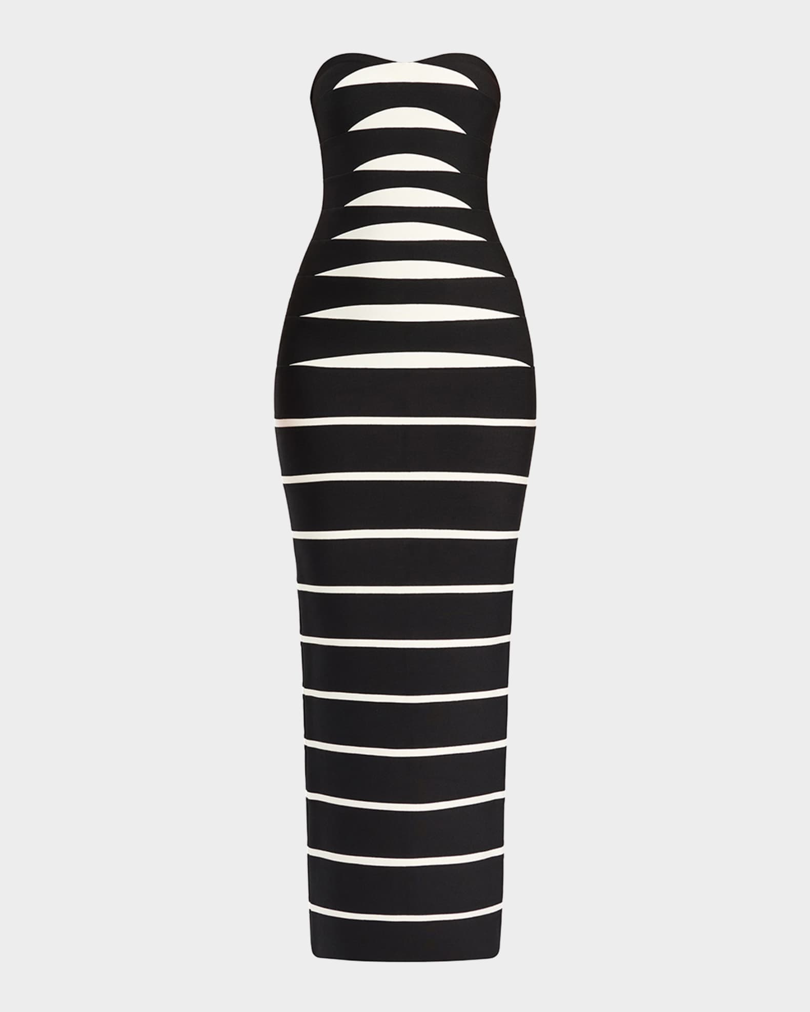 Cameron Strapless Abstract Striped Gown 0