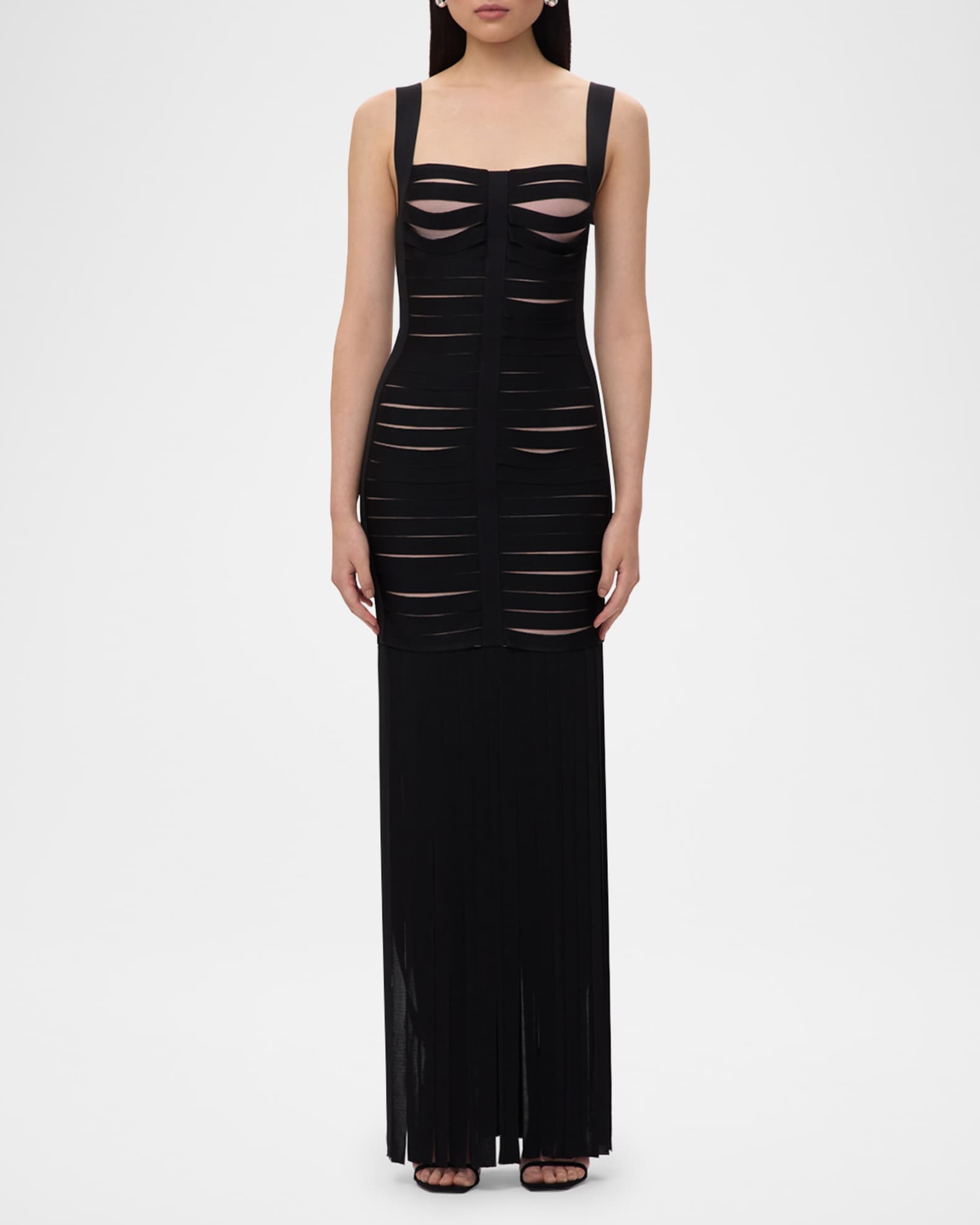Alessandra Slash-Cutout Bandage Fringe Gown 1