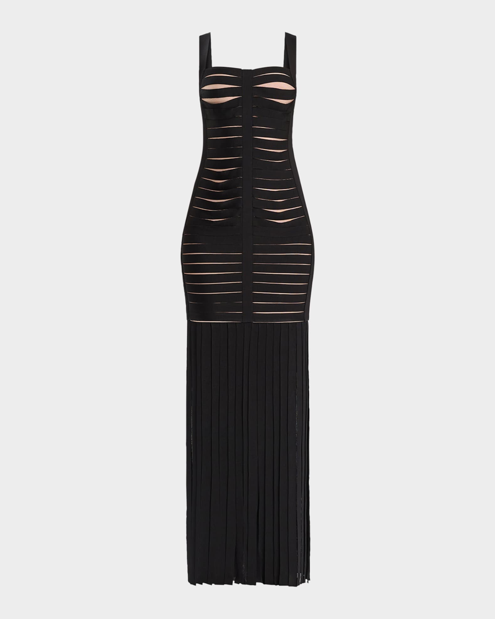 Alessandra Slash-Cutout Bandage Fringe Gown 0