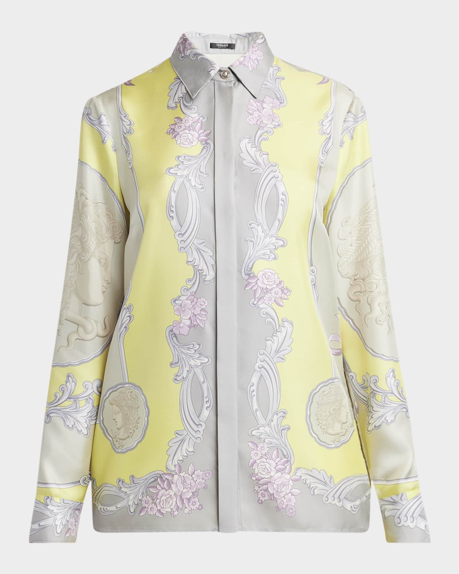 Medusa Cameo Foulard Silk Twill Formal Shirt 0