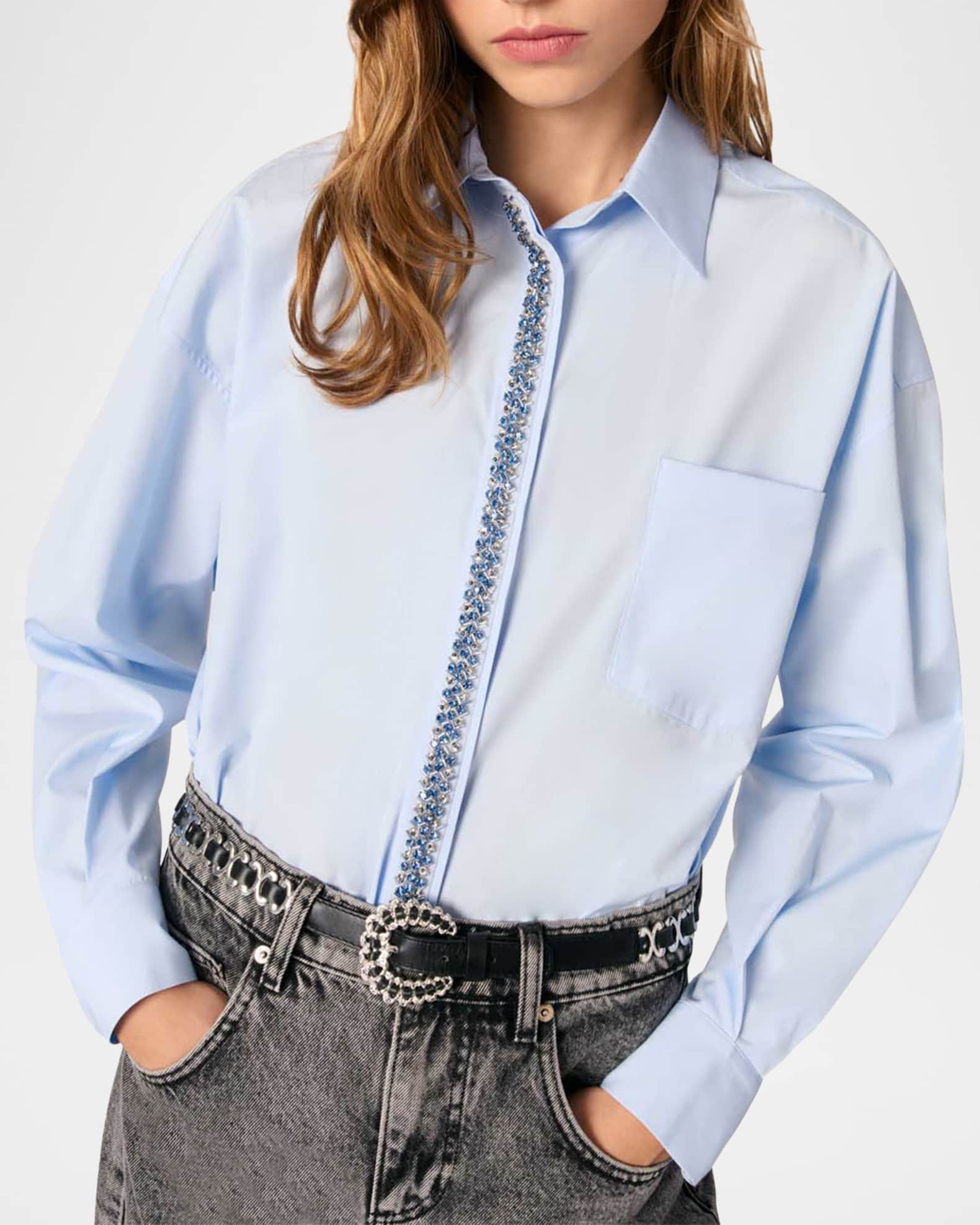 Maje Cameronou Embellished Poplin Shirt | Neiman Marcus