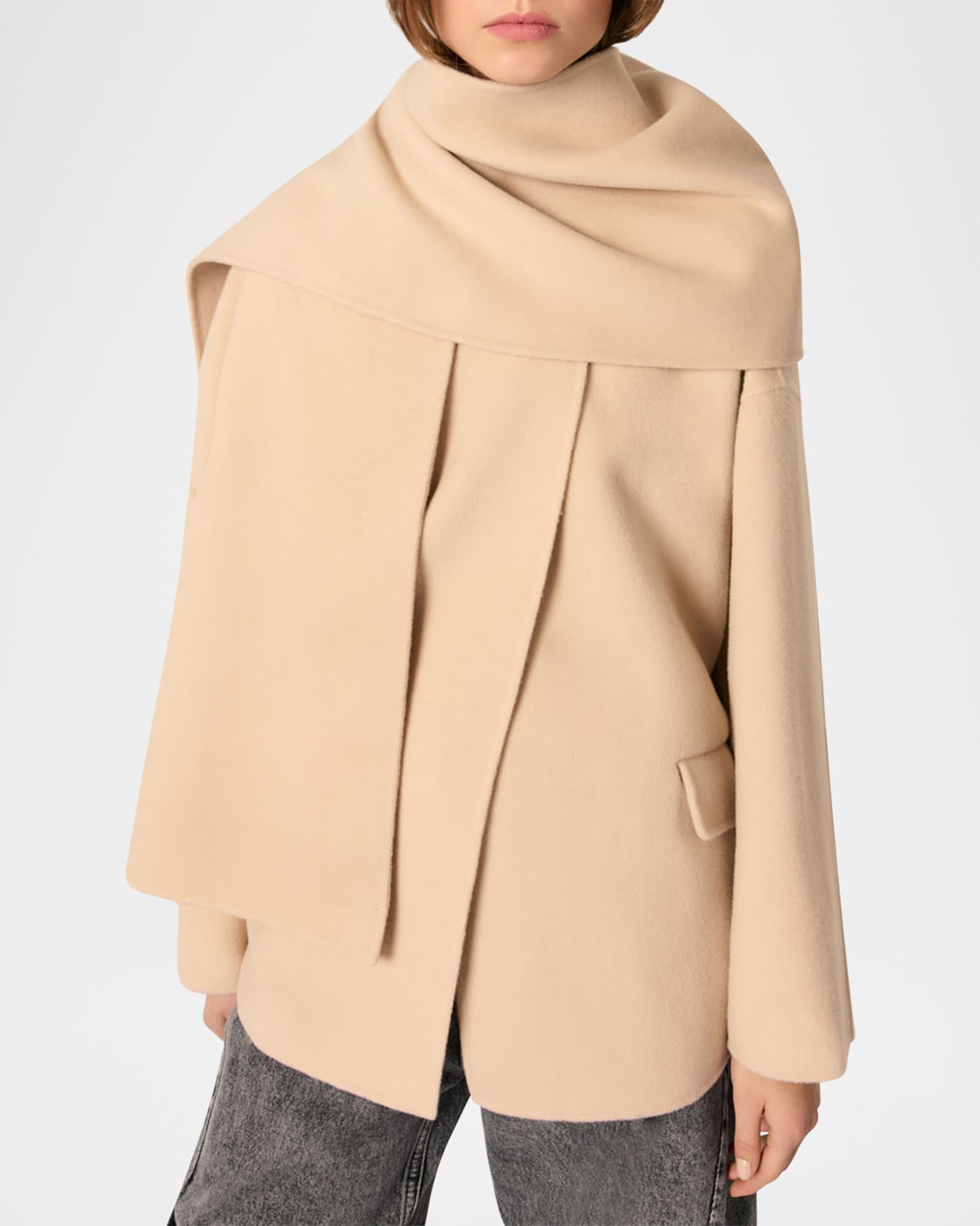 Maje Gustave Double-Faced Coat with Detachable Scarf | Neiman Marcus
