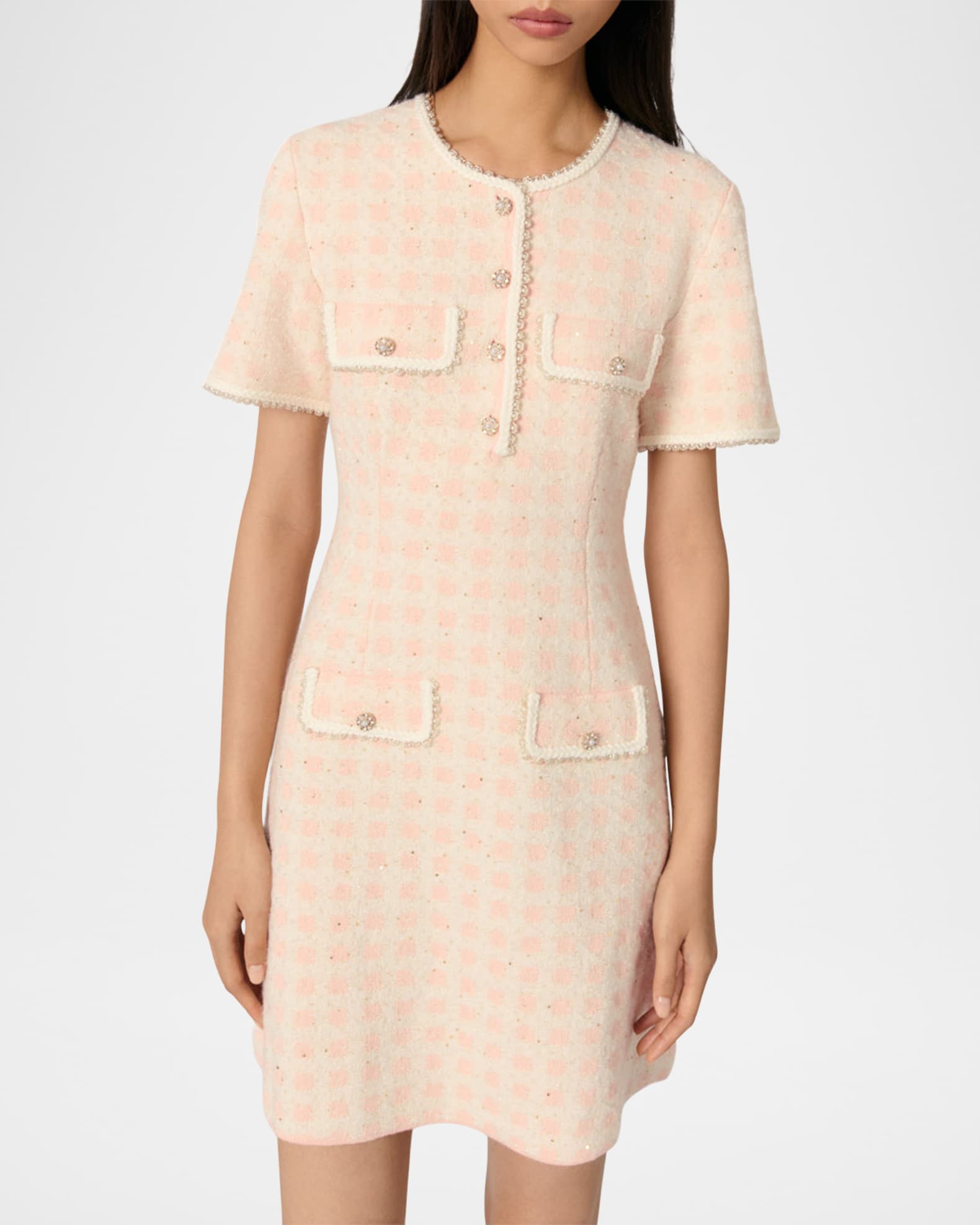 Maje Rartingal Sequined Tweed-Effect Check Knit Dress Maje Rartingal Sequined Tweed-Effect Check Knit Dress